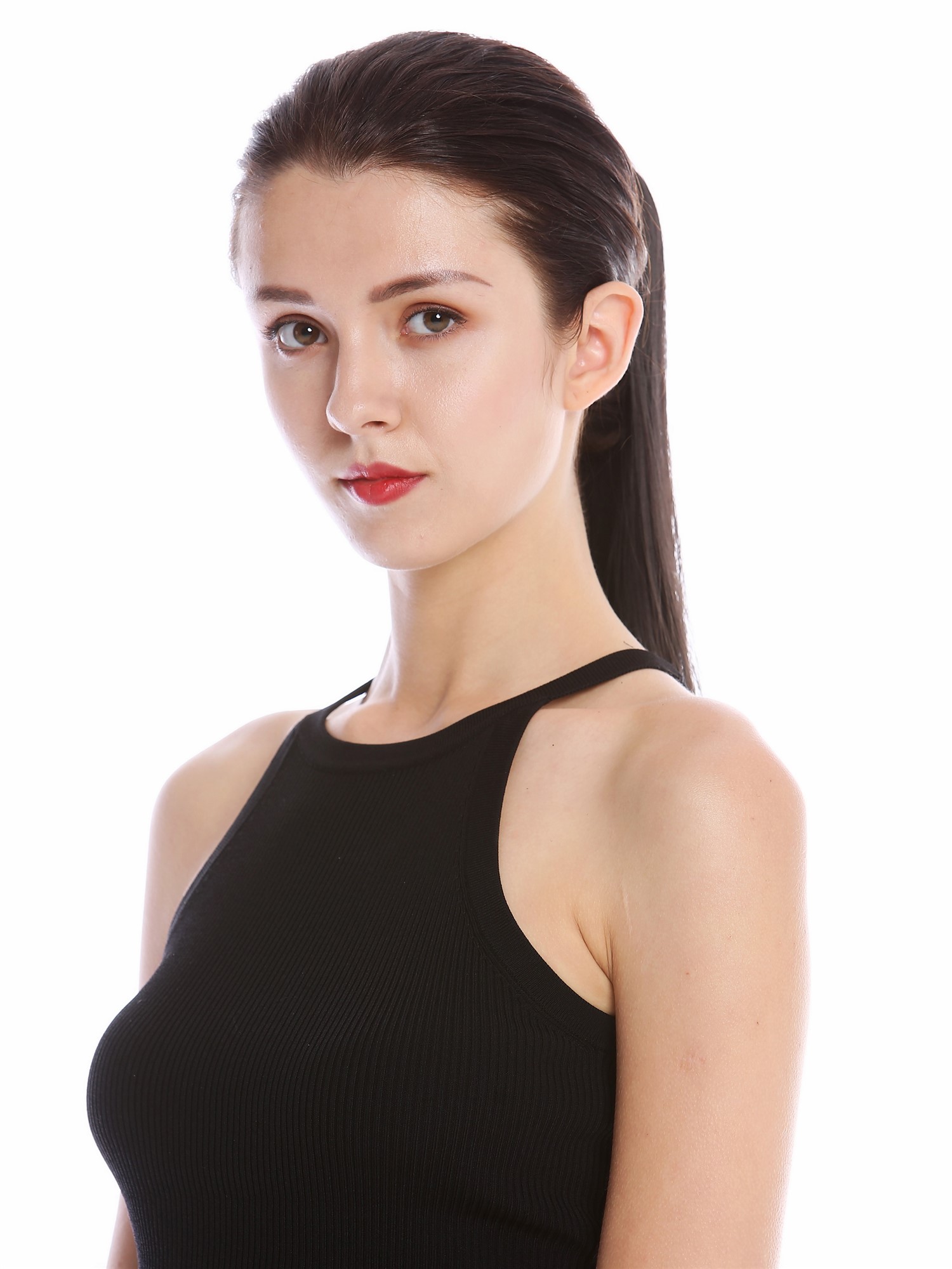 Ponytail Hairpiece comb & ribbon wrap-around long straight dark brown YZF-1094S, view 4, WIG ME UP: Your Perücken Online Shop Ponytails, dark brown, straight, long