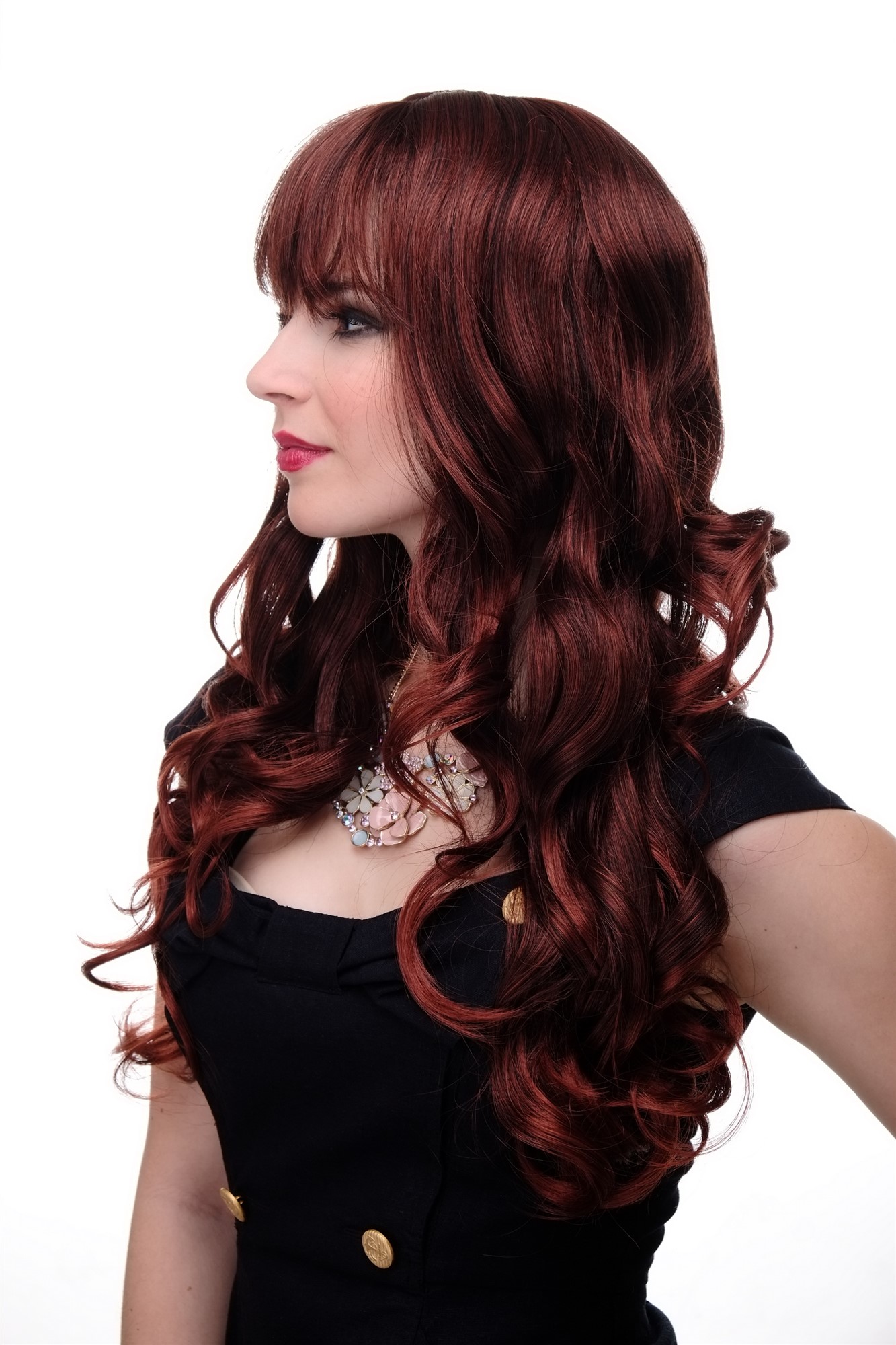 Lady wig very long curling tips straight top fringe bangs mahogany brown 285, view 2, WIG ME UP: Your Perücken Online Shop Quality Wigs, Ladies, mahogany-medium brown mix, curled, long