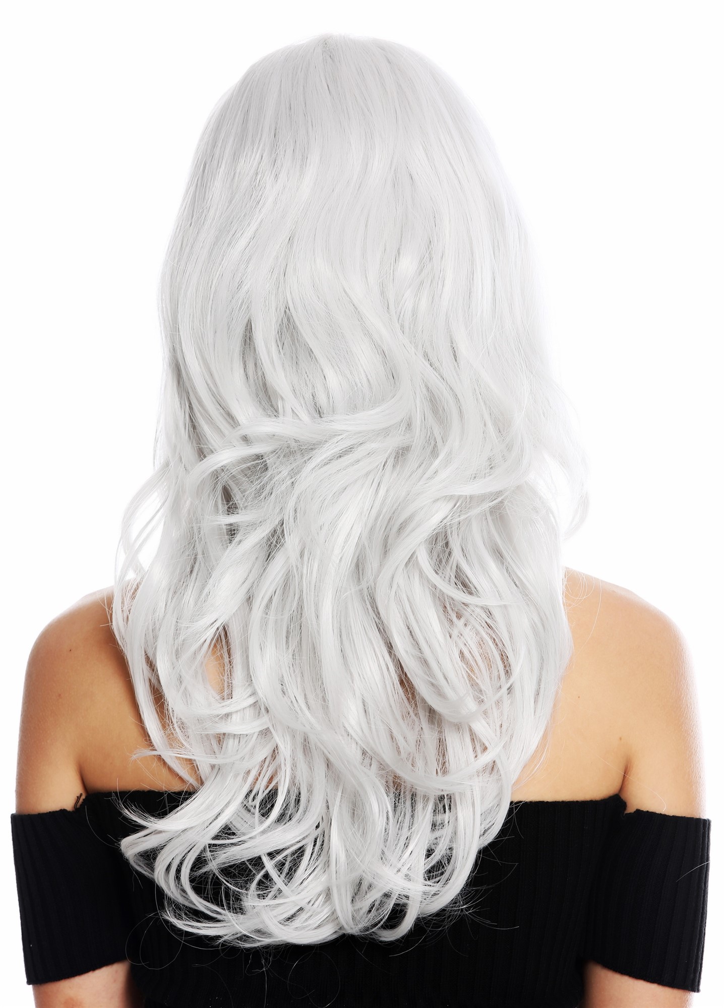 hochwertige Qualitätsperücken, Perücke lang wellig Pony helles Grau GFW3129-silvergray, Ansicht 4, WIG ME UP: Ihr Perücken Online Shop wellige Tressen-Perücke Hellgrau lange Haare für Damen
