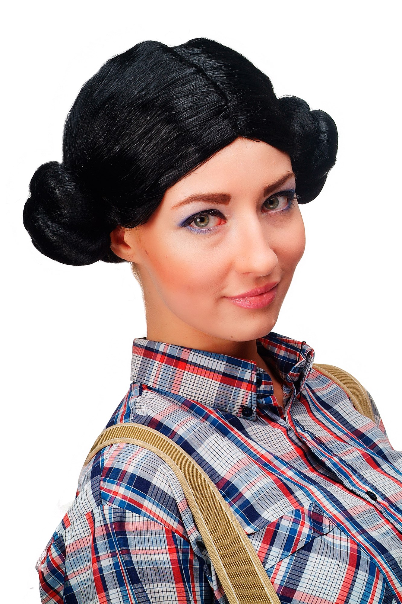 Lady wig black 2 hairbuns East European German traditional Hipster Princess 4253, view 6, WIG ME UP: Your Perücken Online Shop Party Wig, Ladies, Black, Braided, short