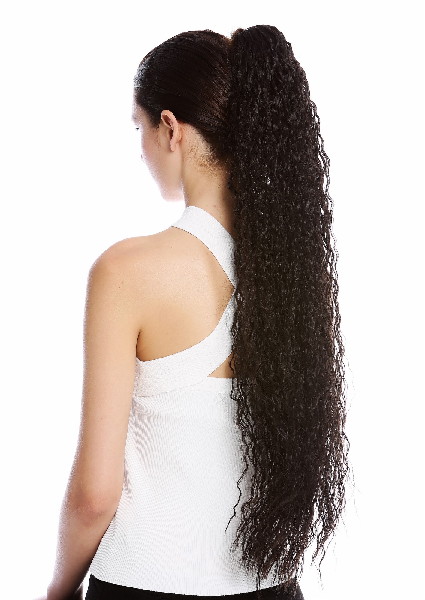 Ponytails, dark brown, curled, very long