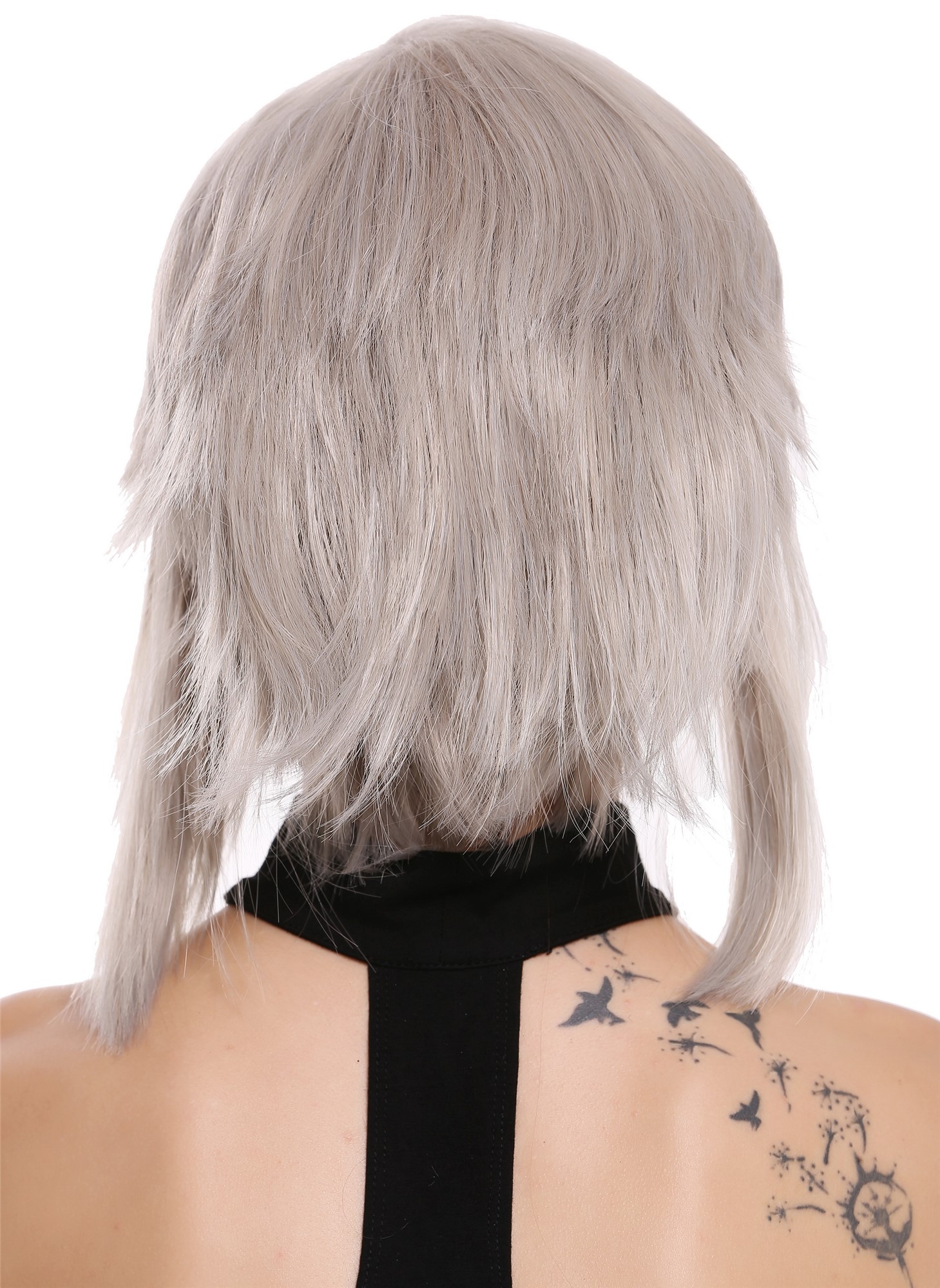 hochwertige Qualitätsperücken, Perücke kurz grau gestuft wild Cosplay SA090-M2, Ansicht 3, WIG ME UP: Ihr Perücken Online Shop wellige Tressen-Perücke Aschgrau kurze Haare für Damen