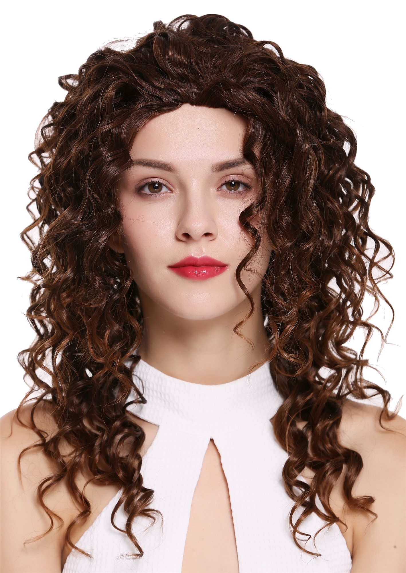 hochwertige Qualitätsperücken, Halbperücke 3/4 Perücke lang gelockt kastanie braun AG-2T30, Ansicht 3, WIG ME UP: Ihr Perücken Online Shop lockige Tressen-Perücke mit Gummizug Schwarzbraun-Kupferbraun-Mix lange Haare für Damen