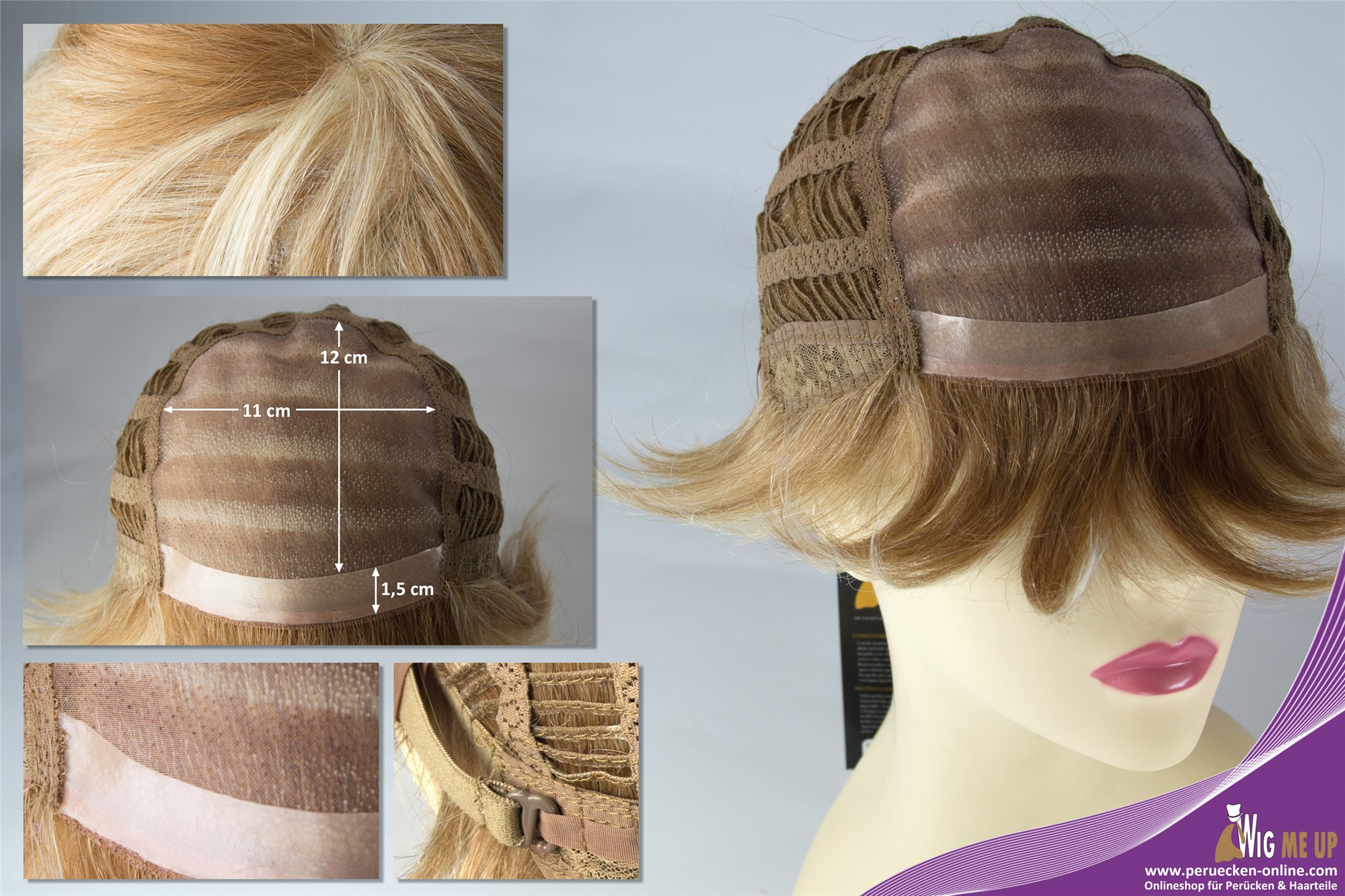 hochwertige Qualitätsperücken, Perücke Monofilament kurz burschikos Blond Platin gesträhnt DW-1681-MT-HS-27T613, Ansicht 5, WIG ME UP: Ihr Perücken Online Shop glatte Tressen-Perücke mit Teil-Mono Oberkopf, Front-Lace und als Befestigung mit Klebeflächen Erdbeerblond-Platinblond-Mix kurze Haare für Unisex