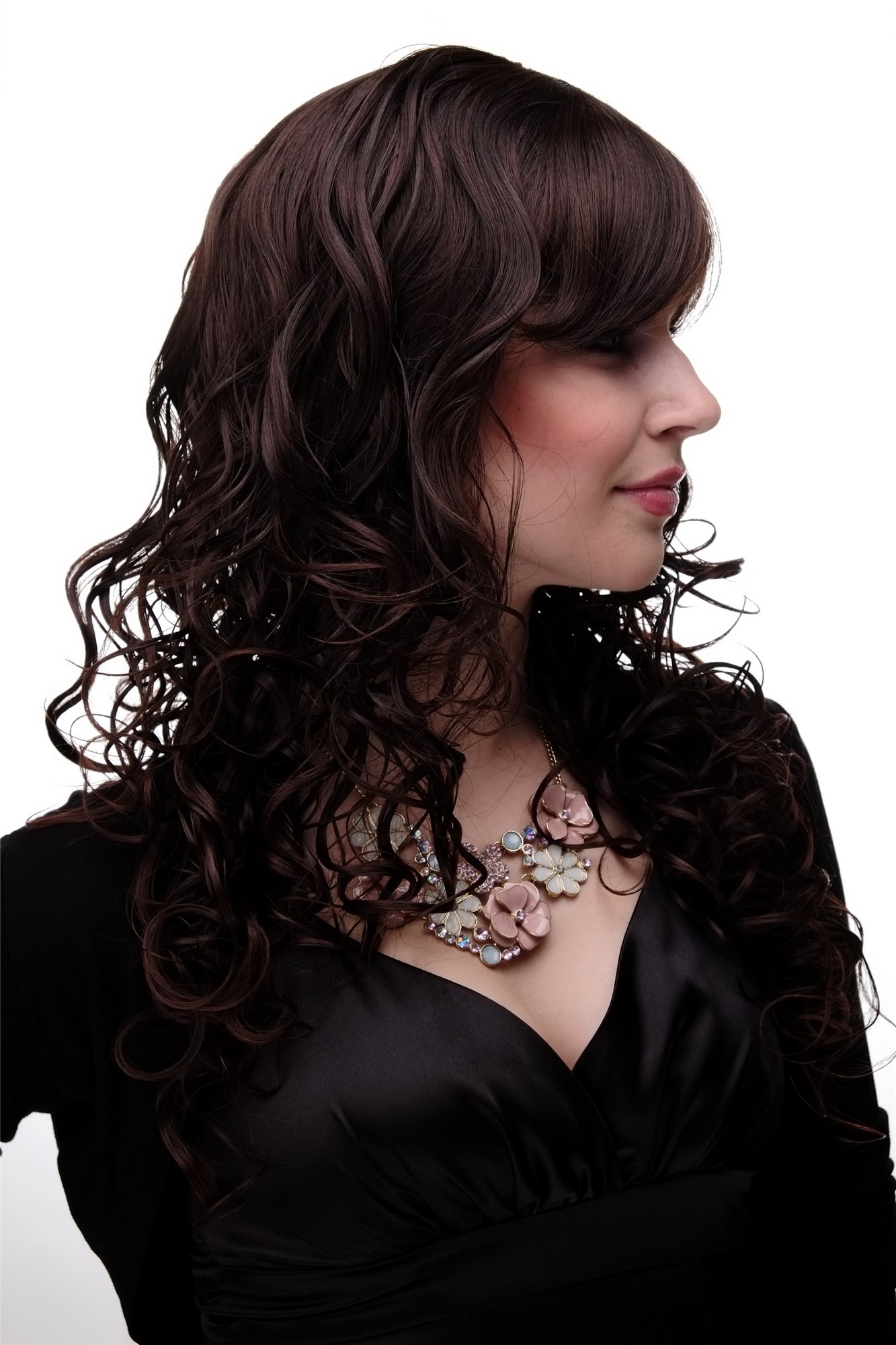 hochwertige Qualitätsperücken, Lockige sexy Frauen Perücke Braun-Mix M-103-2T33, Ansicht 3, WIG ME UP: Ihr Perücken Online Shop lockige Tressen-Perücke mit Kopfhaut-Imitat Schwarzbraun-Mahagonibraun-Mix lange Haare für Damen