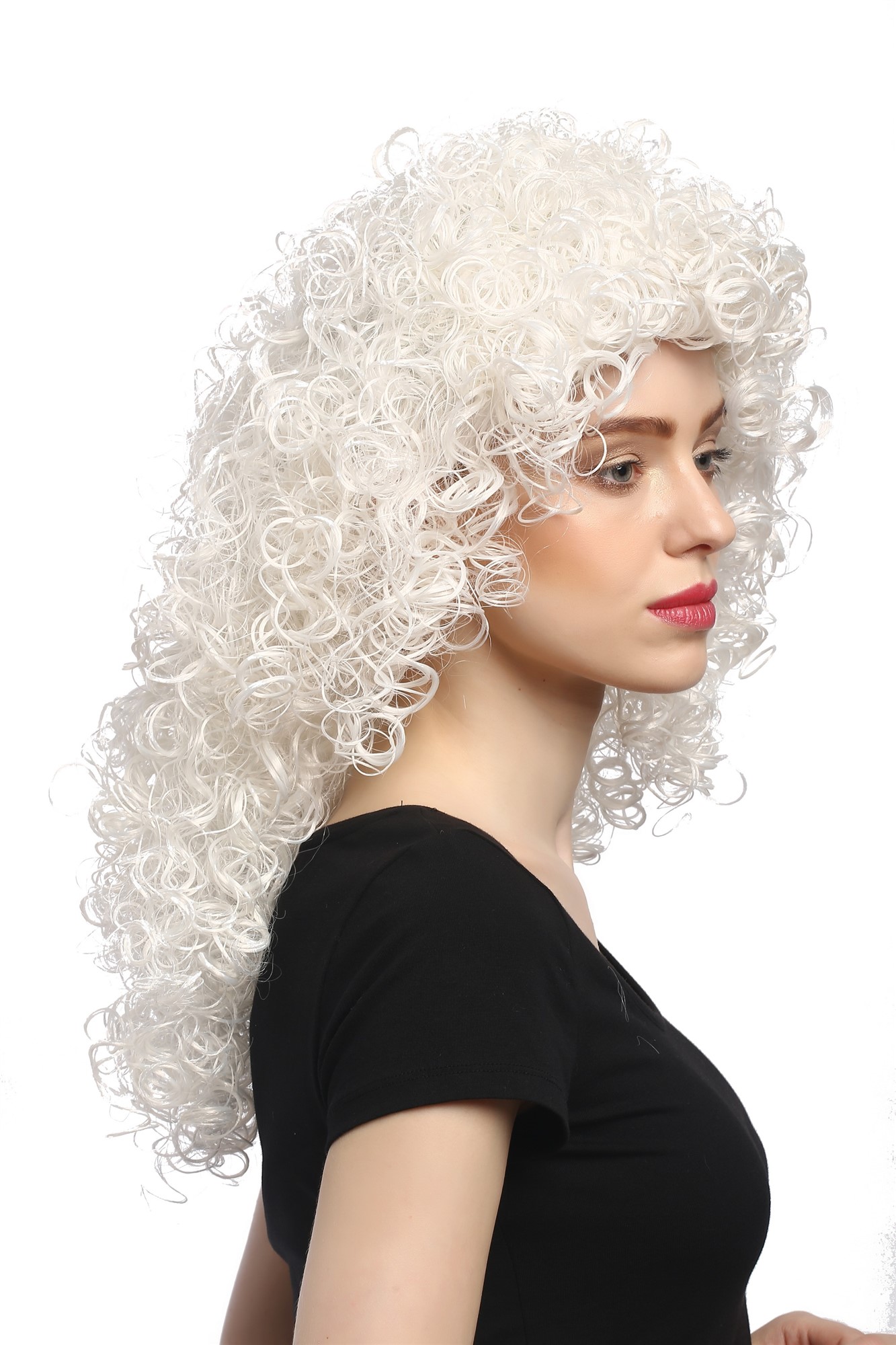 günstige Party Perücke, Perücke Locken Weißblond Engel 91122-ZA80, Ansicht 3, WIG ME UP: Ihr Perücken Online Shop lockige Party Perücke Weiß schulterlange Haare für Damen