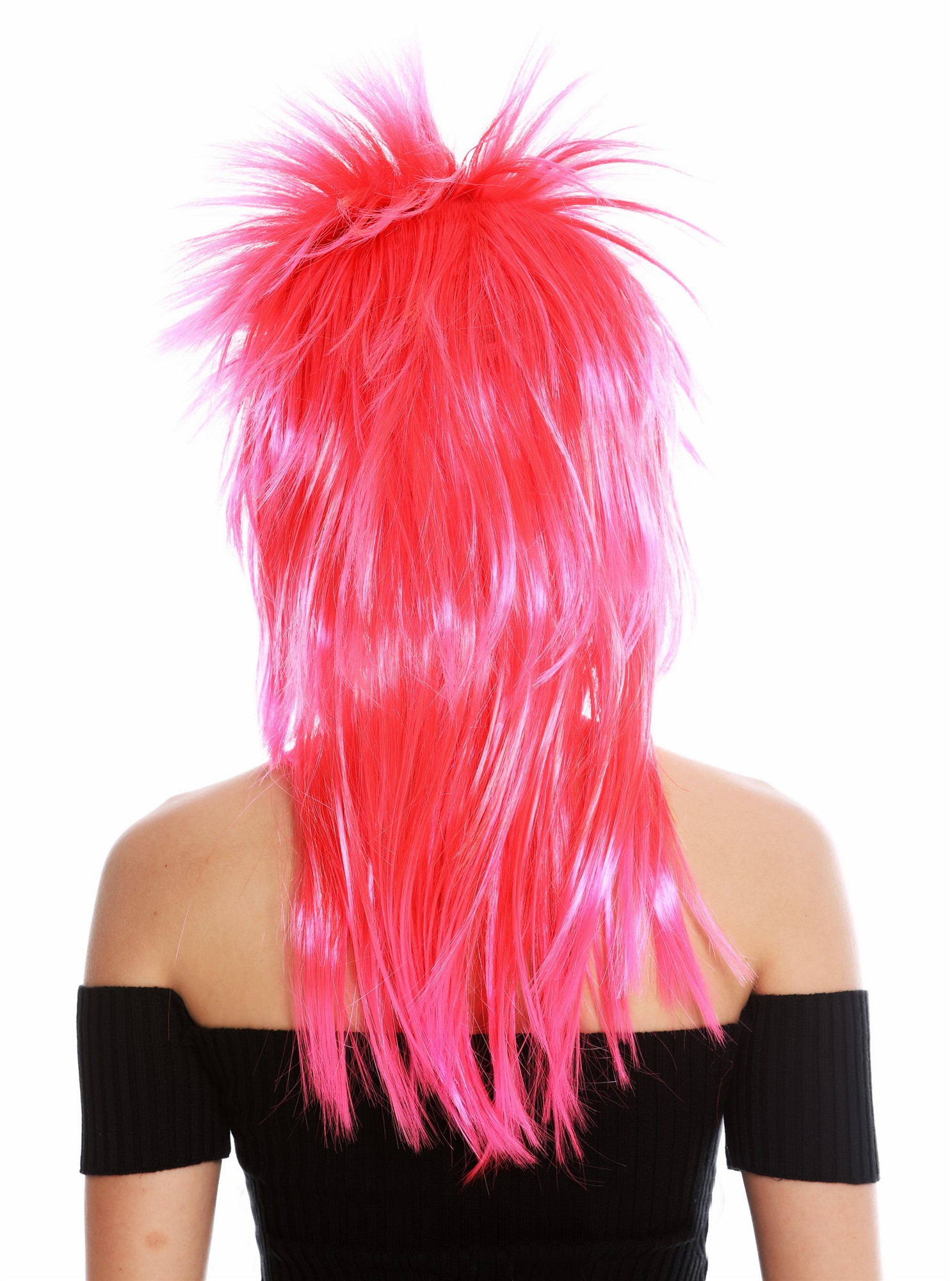 Party wig carnival punk mullet rocker wild 80's wave long red pink mix DH1069, view 4, WIG ME UP: Your Perücken Online Shop Party Wig, Unisex, red-pink mix, straight, long