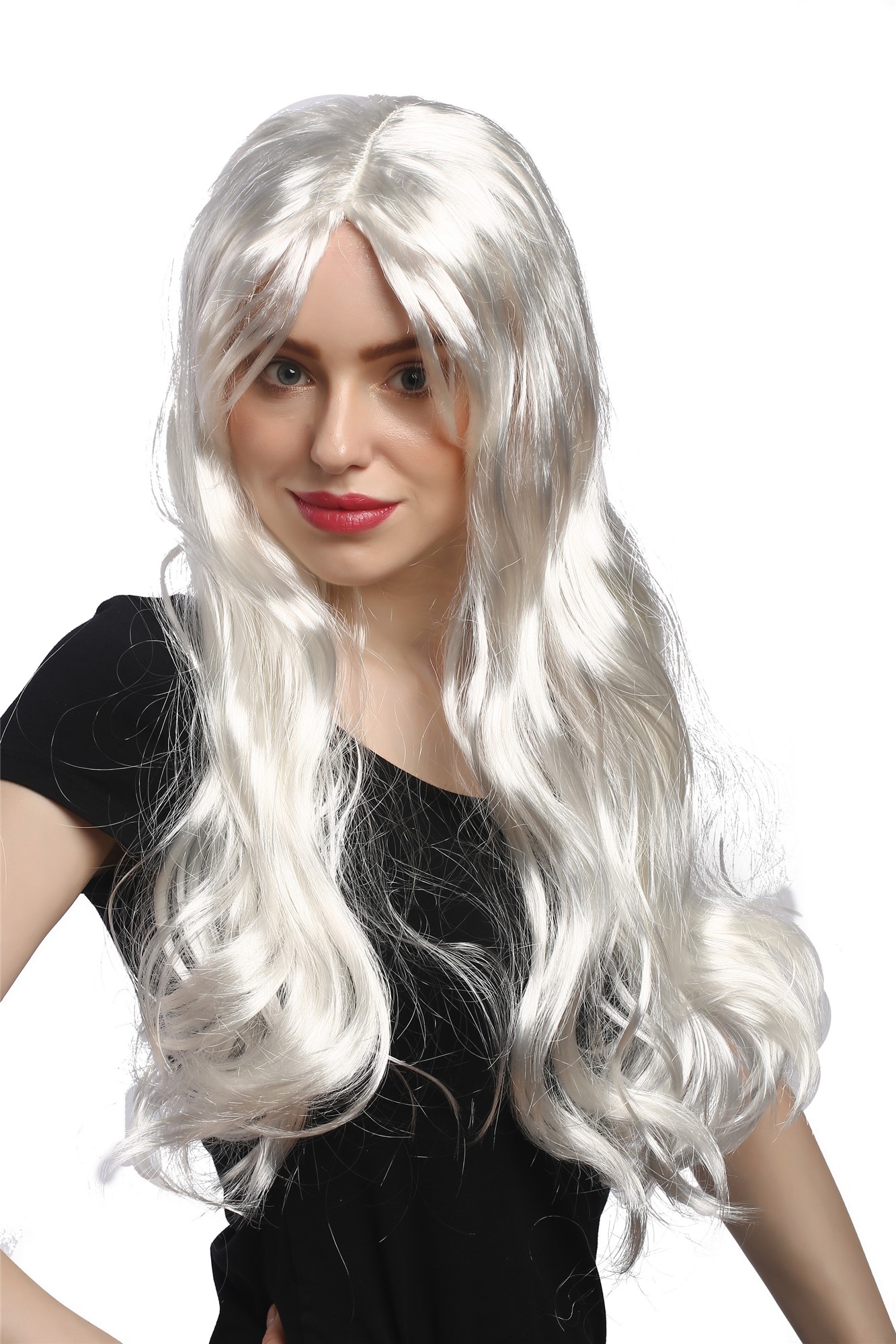 Lady Party Wig Fancy Dress silvery white long straight hair Snow Queen Ice Princess middle parting, view 3, WIG ME UP: Your Perücken Online Shop Party Wig, Ladies, White, straight, long