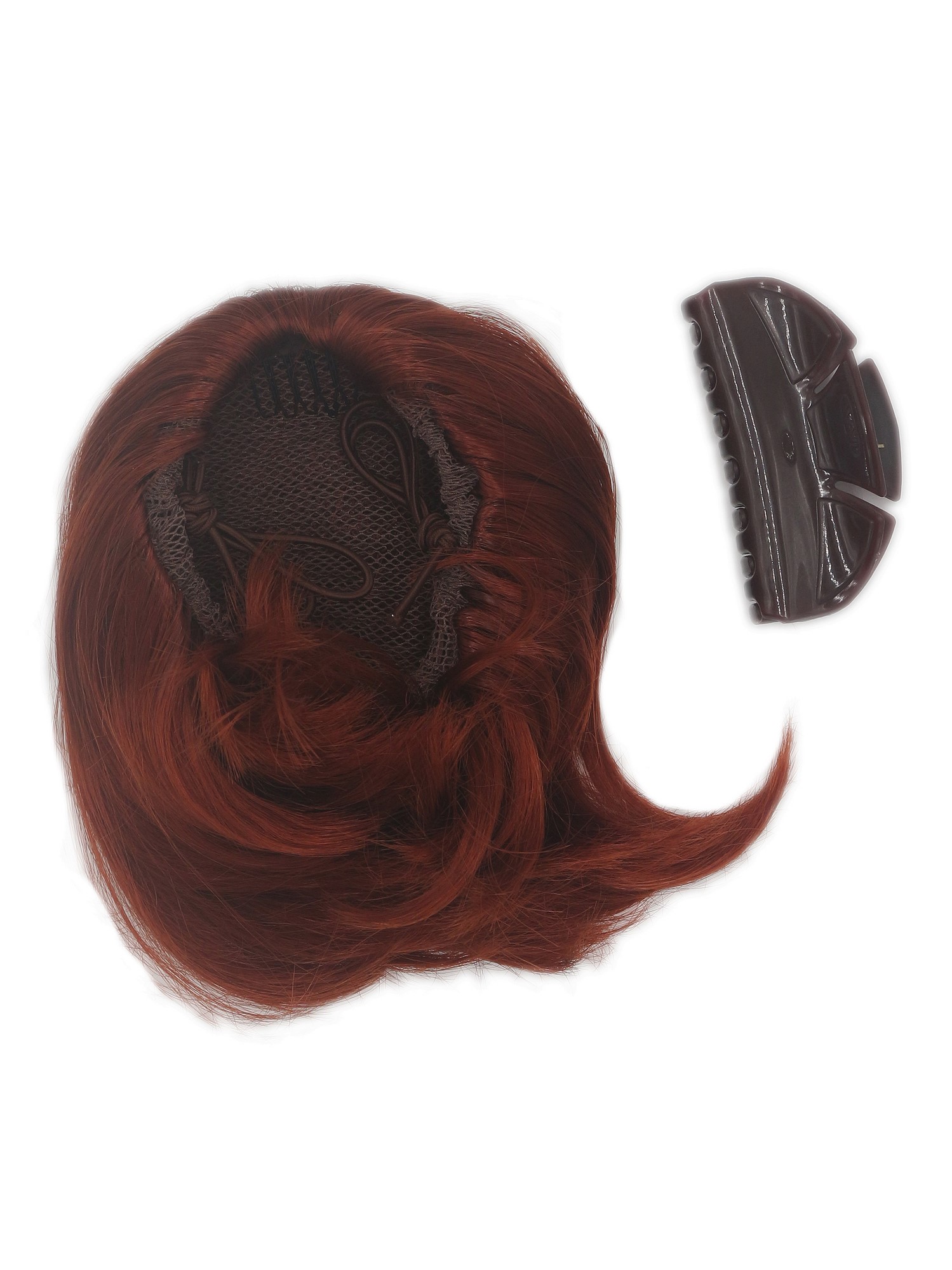 Ponytail Hairpiece short straight voluminous like hair bun dark copper red 909AB, view 4, WIG ME UP: Your Perücken Online Shop Ponytails, copper, curled, short