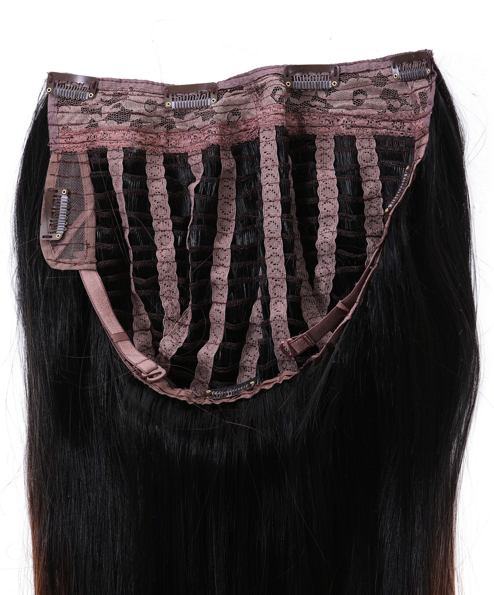 Halbperücke Clip-In Extension lang glatt Ombre Schwarz Kupferbraun BR18709-1T30, Ansicht 3, WIG ME UP: Ihr Perücken Online Shop glatte Halbperücke Schwarz-Braun-Mix 70 cm lang