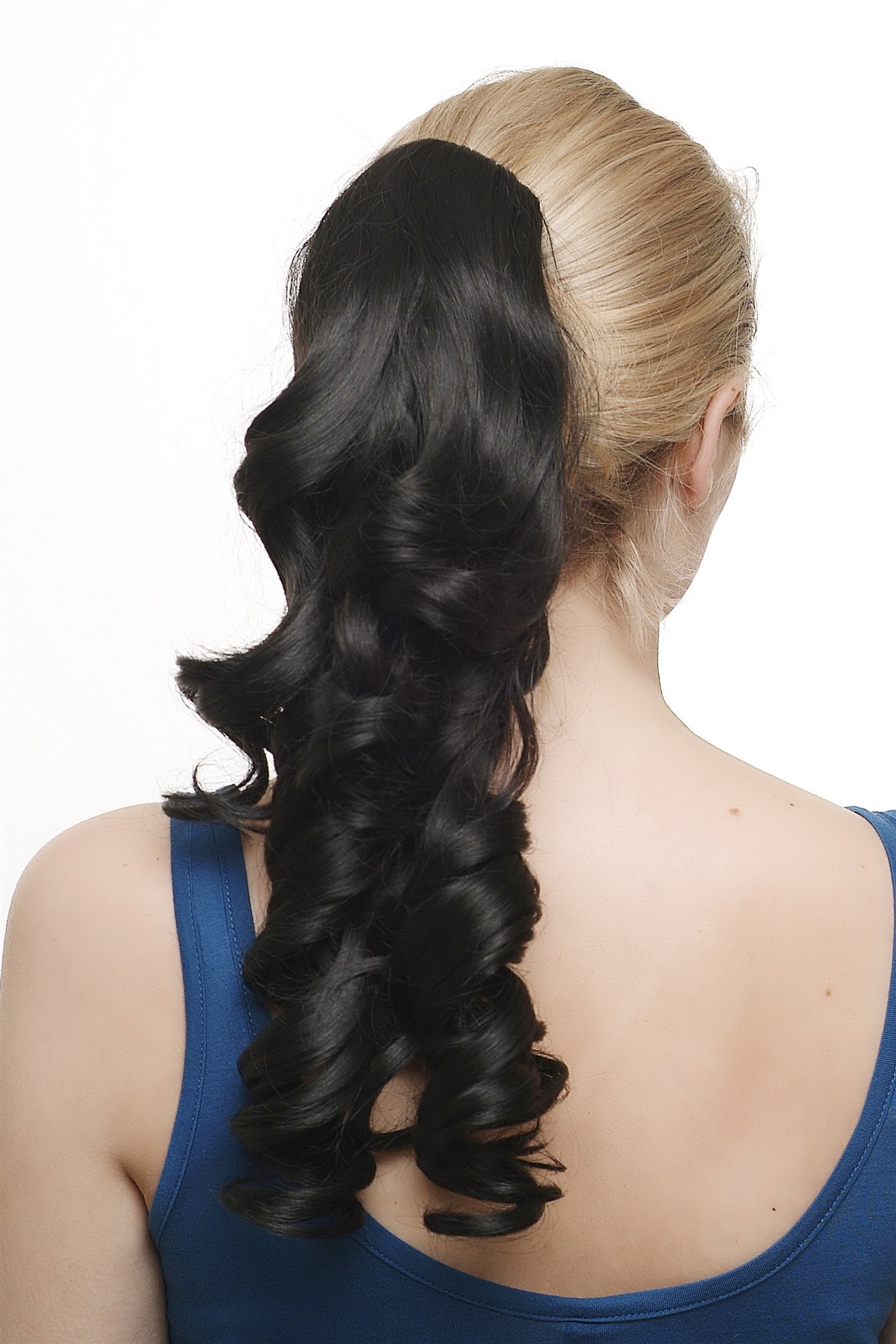 Ponytails, black-brown, curled, shoulder-length