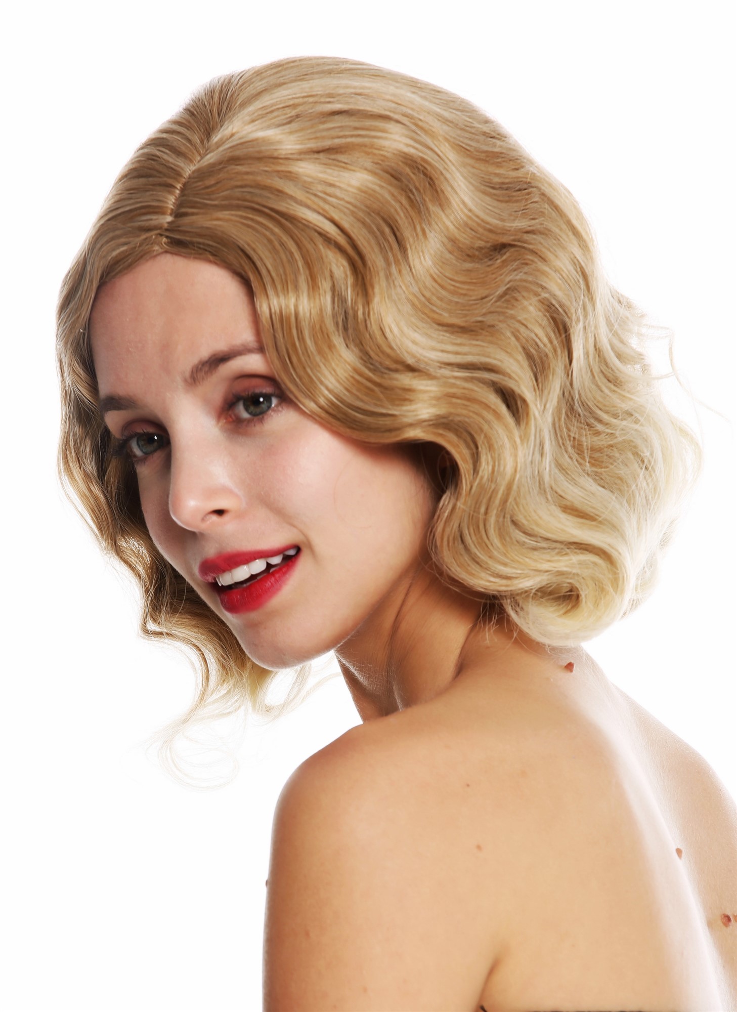 hochwertige Qualitätsperücken, Perücke 20er Mittelscheitel wellig Swing Blond Mix GFW1726-27T613, Ansicht 3, WIG ME UP: Ihr Perücken Online Shop wellige Tressen-Perücke mit Kopfhaut-Imitat Blond-Mix kurze Haare für Damen