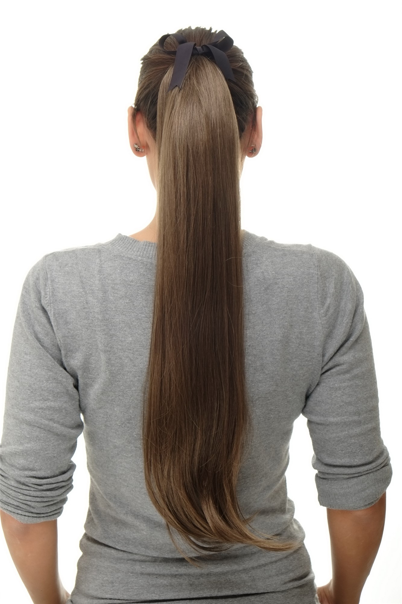 Hairpiece PONYTAIL (comb & ribbon wrap-around system) extension full volume long straight brown, front view, WIG ME UP: Your Perücken Online Shop Ponytails, golden brown, straight, long