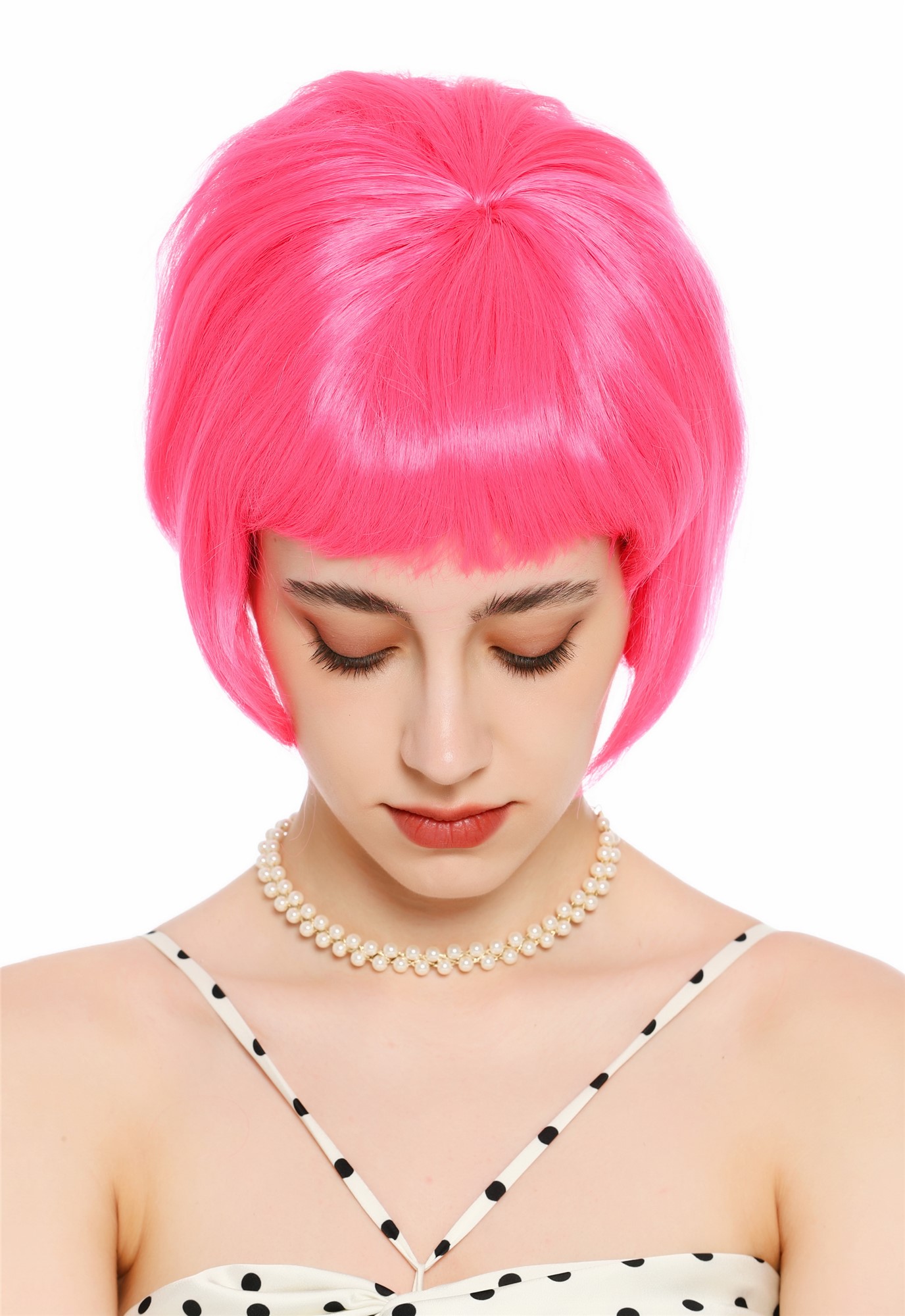Perücke Damen Retro Vintage 50er 60er Beehive Turmfrisur hochtoupiert kurz Pony Rosa Pink VK-71-HTC11
