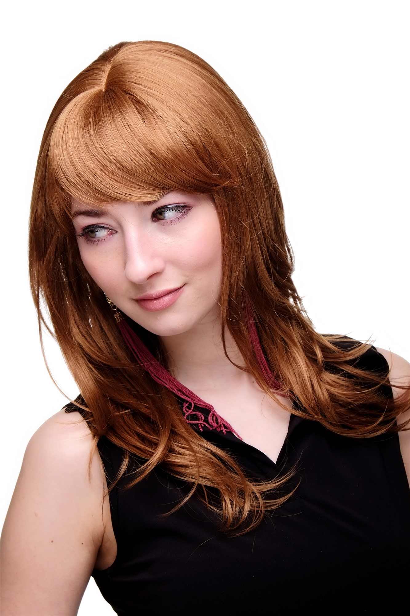 hochwertige Qualitätsperücken, Perücke Dunkelblond + Rot gestufte lange Haare leichter Wetlook 4038-27C, Vorderansicht, WIG ME UP: Ihr Perücken Online Shop wellige Tressen-Perücke mit Kopfhaut-Imitat Mittelblond lange Haare für Damen