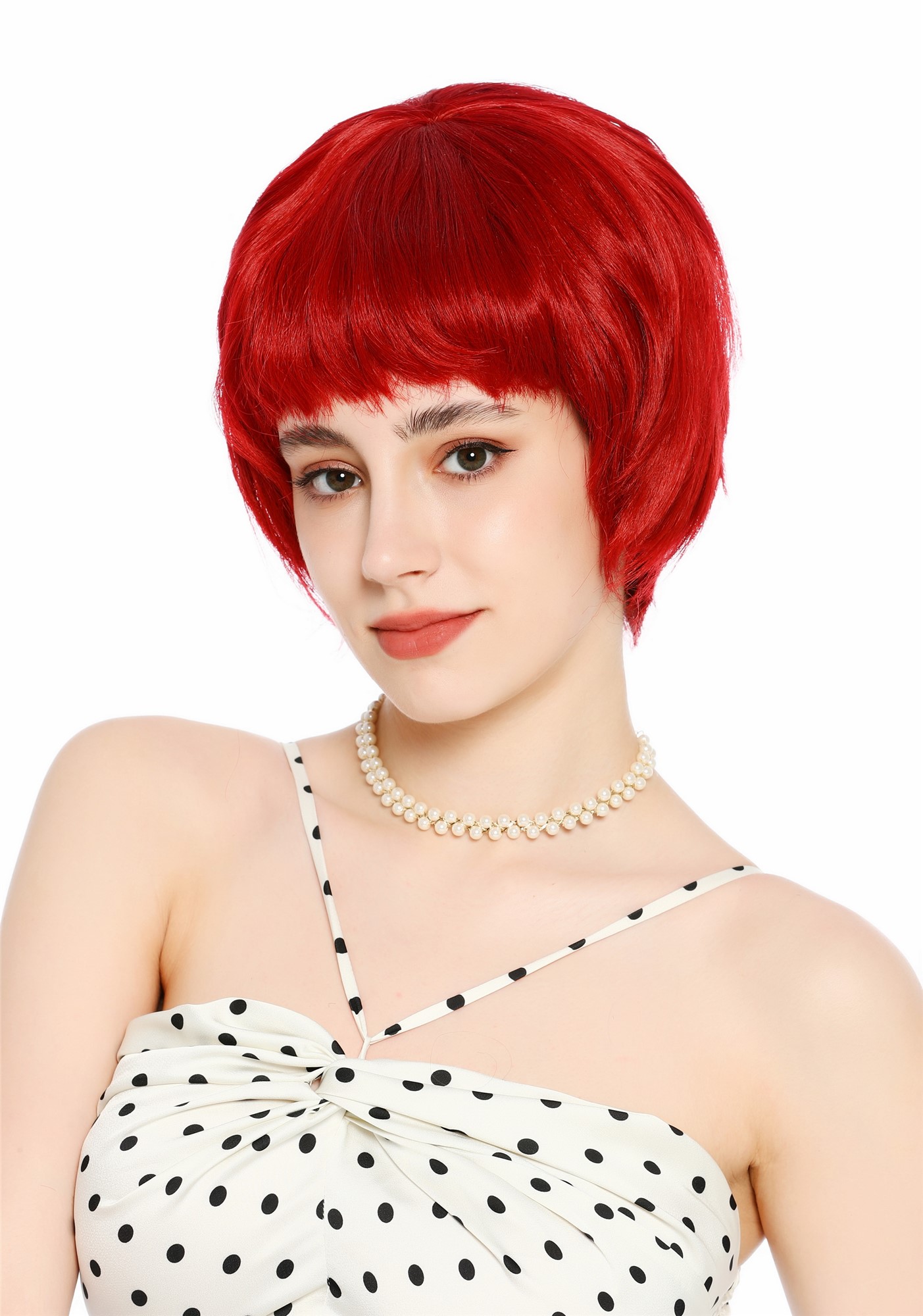 Perücke Damen Retro 50er 60er Beehive hochtoupiert kurz Pony Rot Feuerrot VK-65-137