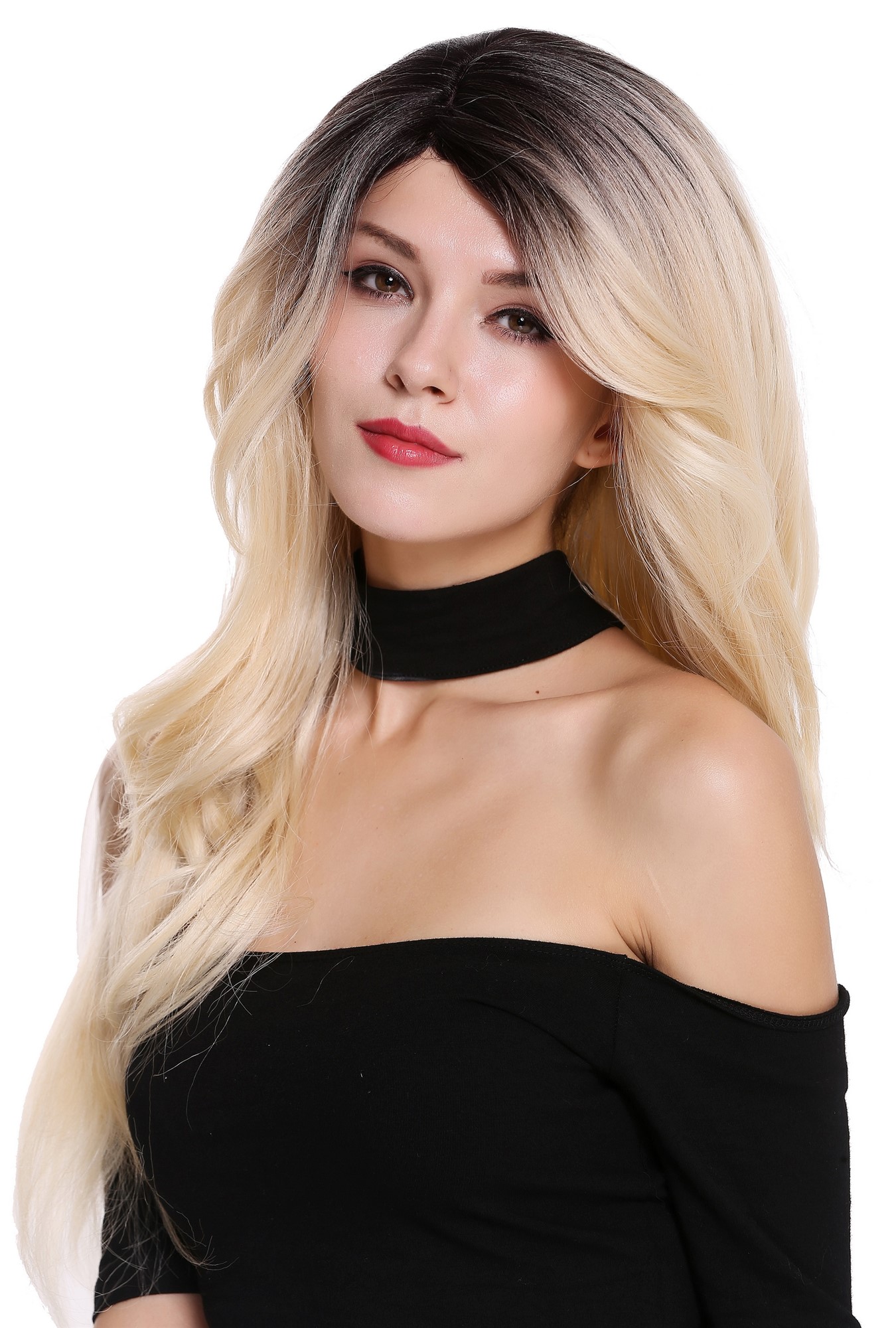 hochwertige Qualitätsperücken, Perücke Lang Wellig Dunkelbraun Platinblond Ombre RGF-5904LD-DR4/613, Ansicht 3, WIG ME UP: Ihr Perücken Online Shop wellige Tressen-Perücke mit Kopfhaut-Imitat Schwarzbraun-Hellblond lange Haare für Damen