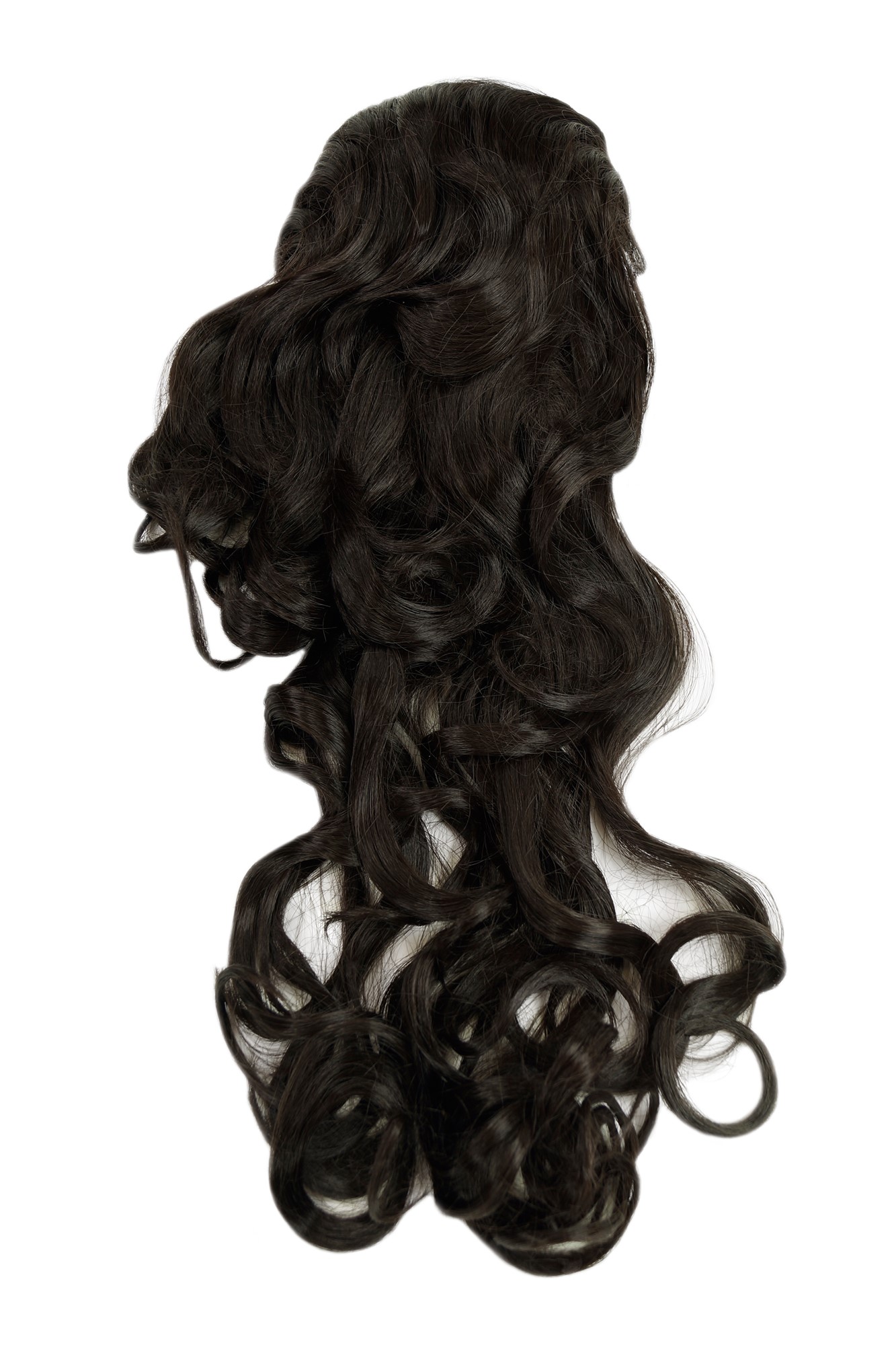 Ponytail clamp combs draw string curled voluminous very long dark ash brown WK08, front view, WIG ME UP: Your Perücken Online Shop Ponytails, dark brown, curled, long