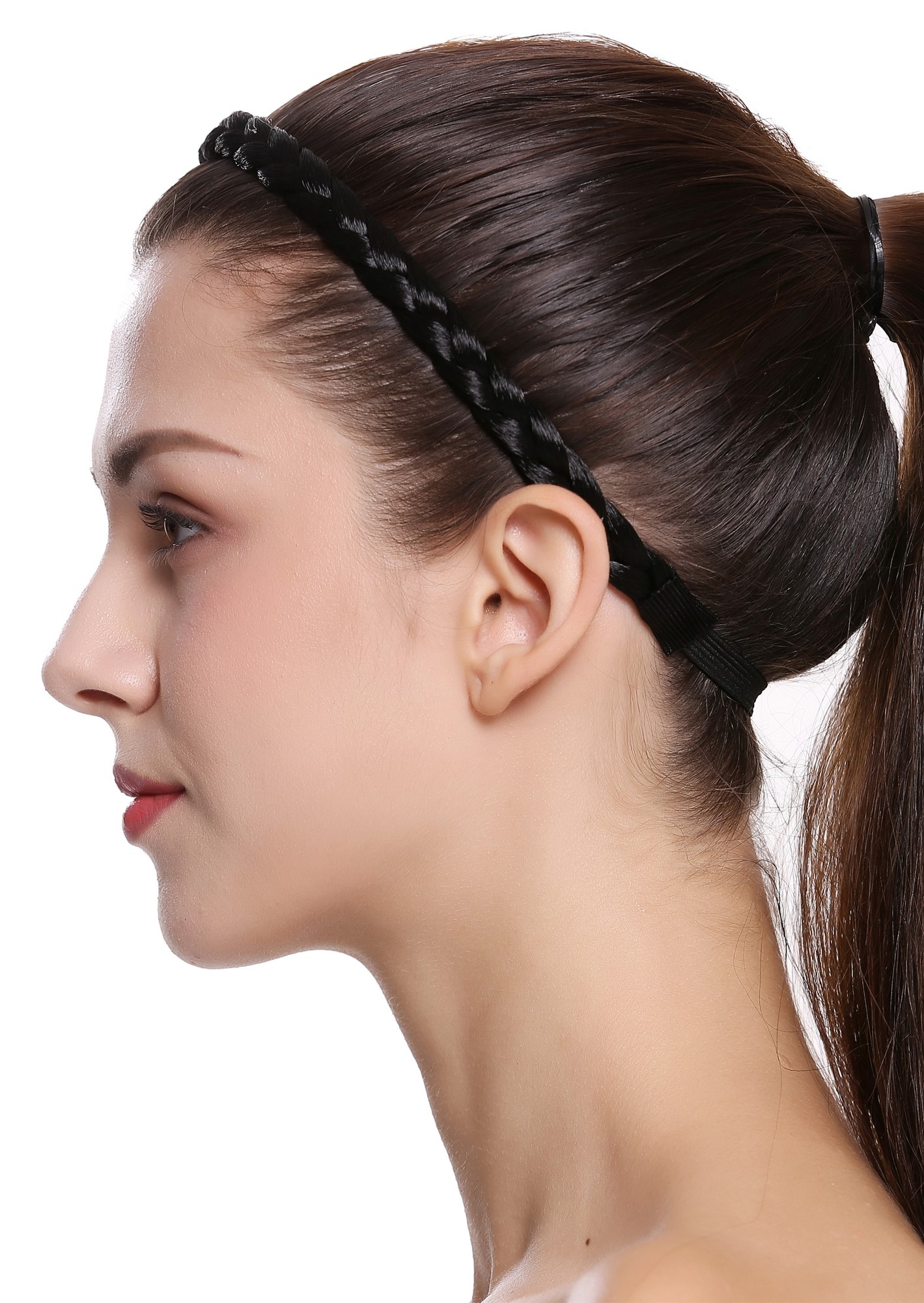 Schmales Haarband geflochten Breite: 1 cm Tiefschwarz CXT-008-001, Ansicht 3, WIG ME UP: Ihr Perücken Online Shop Haarreifen geflochten Schwarz 42 cm