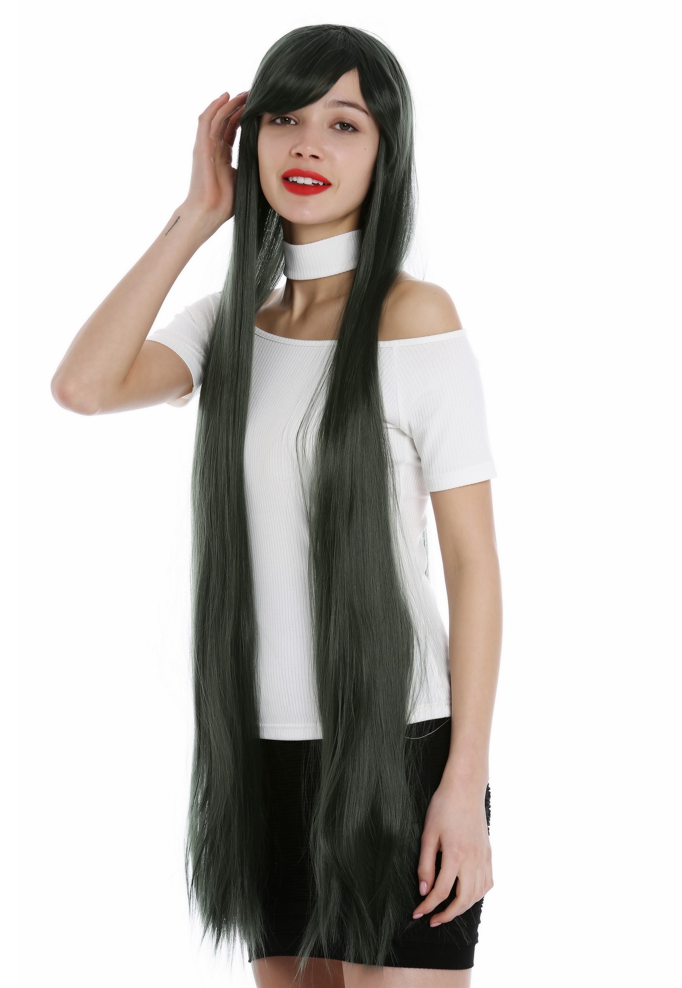 Lady Women Cosplay wig very long sleek look dark green YZF-0826, view 4, WIG ME UP: Your Perücken Online Shop Quality Wigs, Ladies, dark green, straight, very long