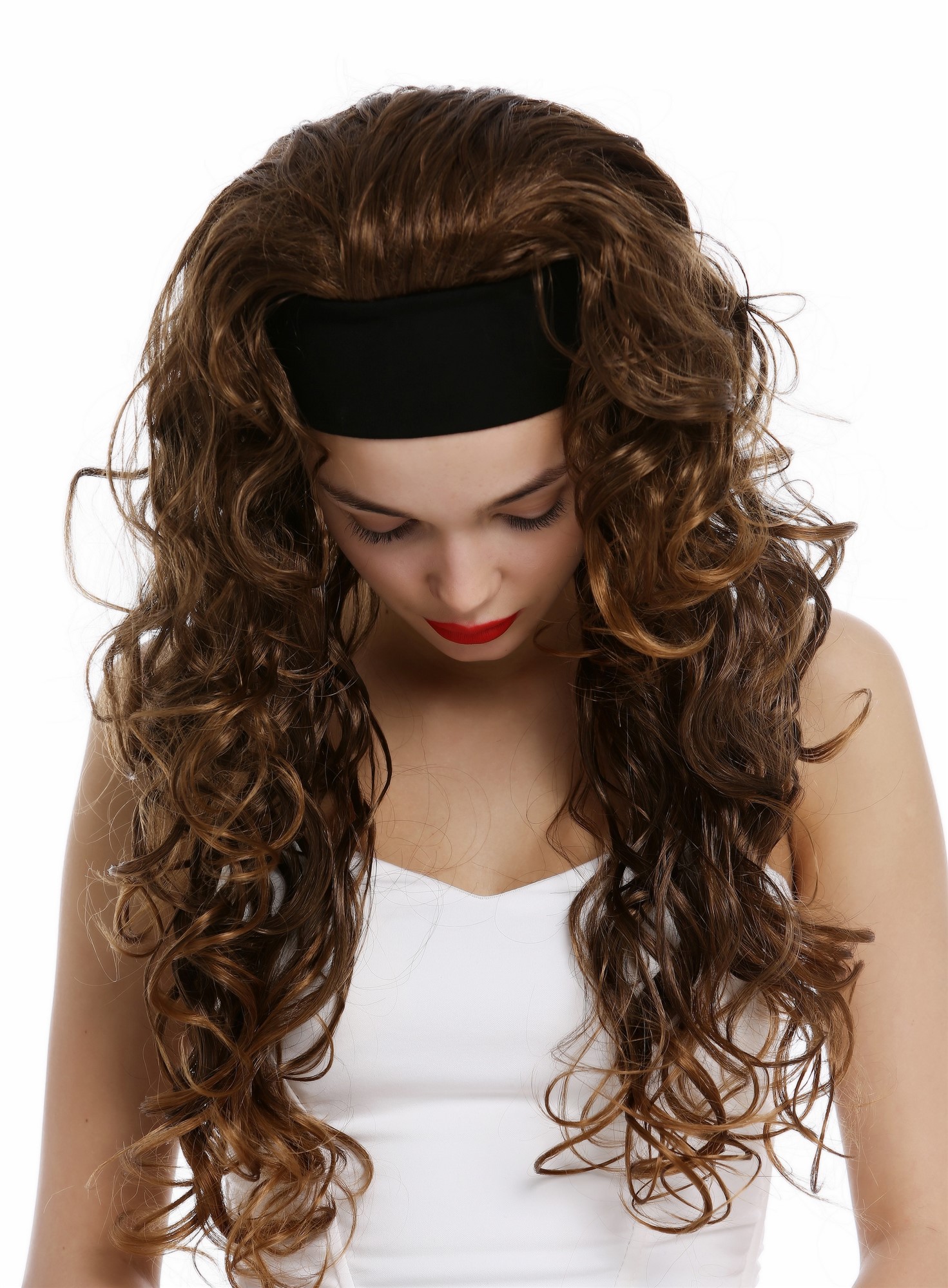 Lady wig headband long curled curly volume curls brown blond highlights VK-27, view 4, WIG ME UP: Your Perücken Online Shop Quality Wigs, Ladies, brown-blonde mix, curled, long