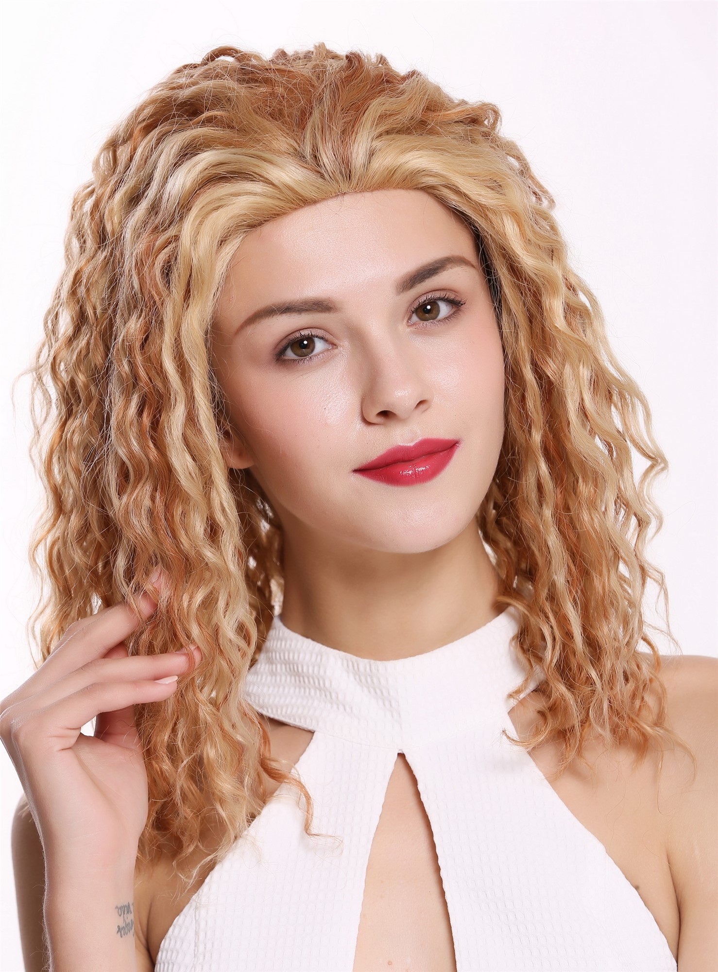 Lady wig human hair long lace front curls blonde copper brown mix UR-016-HH-LF, view 4, WIG ME UP: Your Perücken Online Shop Quality Wigs, Ladies, copper brown-strawberry blonde-platinum blonde mix, curled, shoulder-length, 100% Human Hair