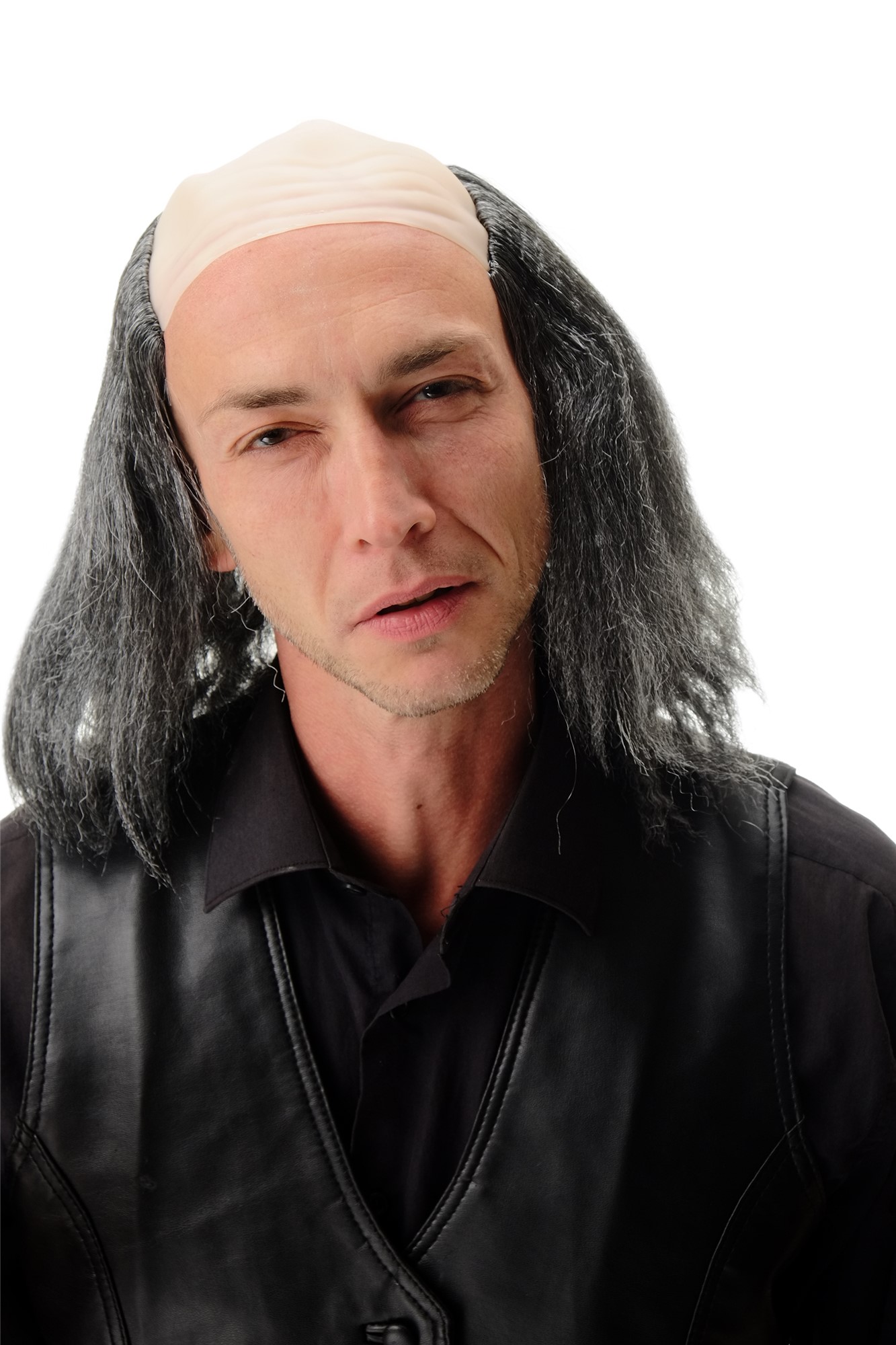Wig Halloween crazy old half bald dark gray grey Igor Einstein Frankenstein 4232, front view, WIG ME UP: Your Perücken Online Shop Party Wig, Men, Grey, straight, shoulder-length