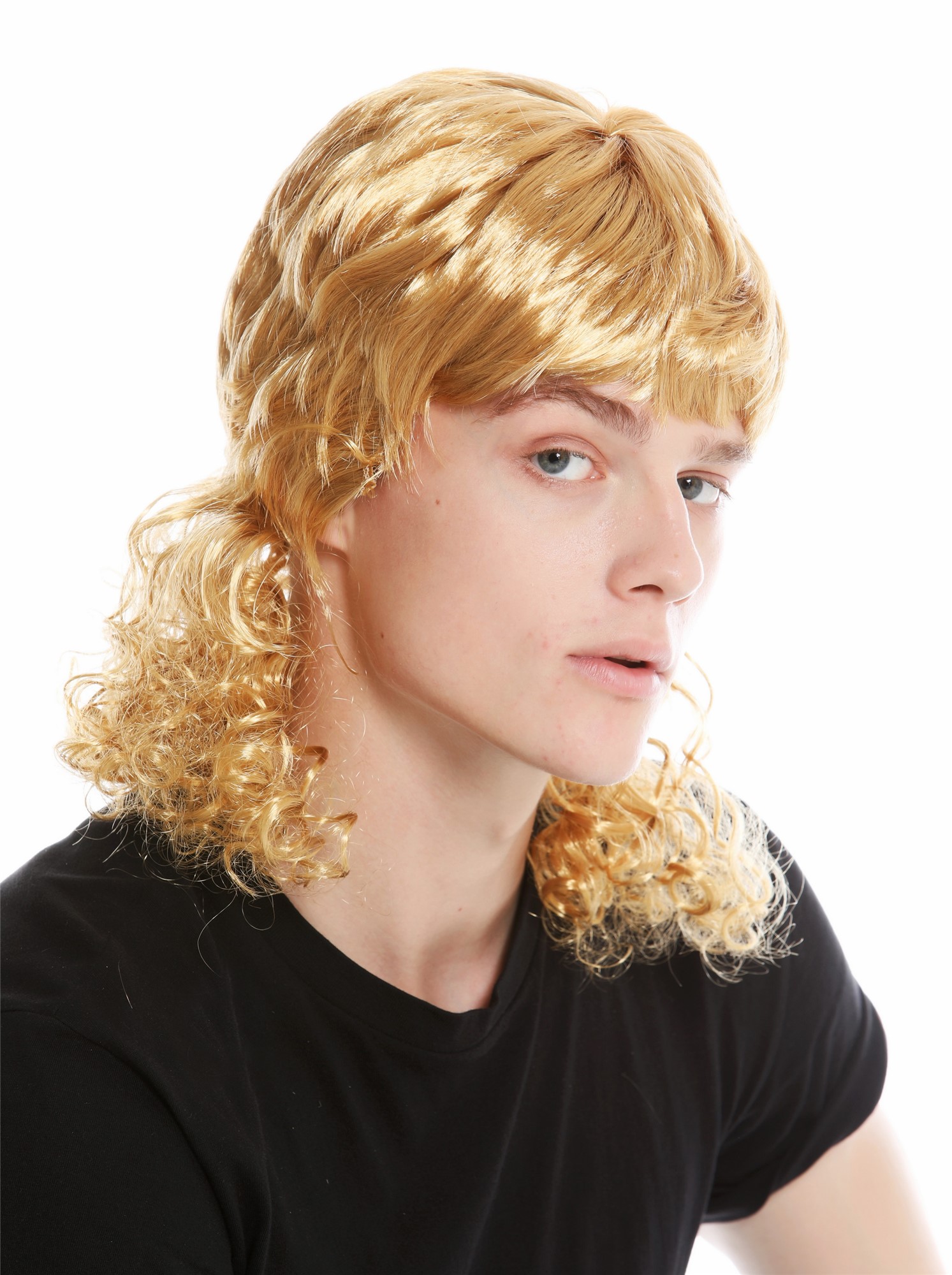Wig women men carnival curly mullet lad crooner film star copper blond 60893, view 2, WIG ME UP: Your Perücken Online Shop Party Wig, Unisex, golden blonde, curled, shoulder-length
