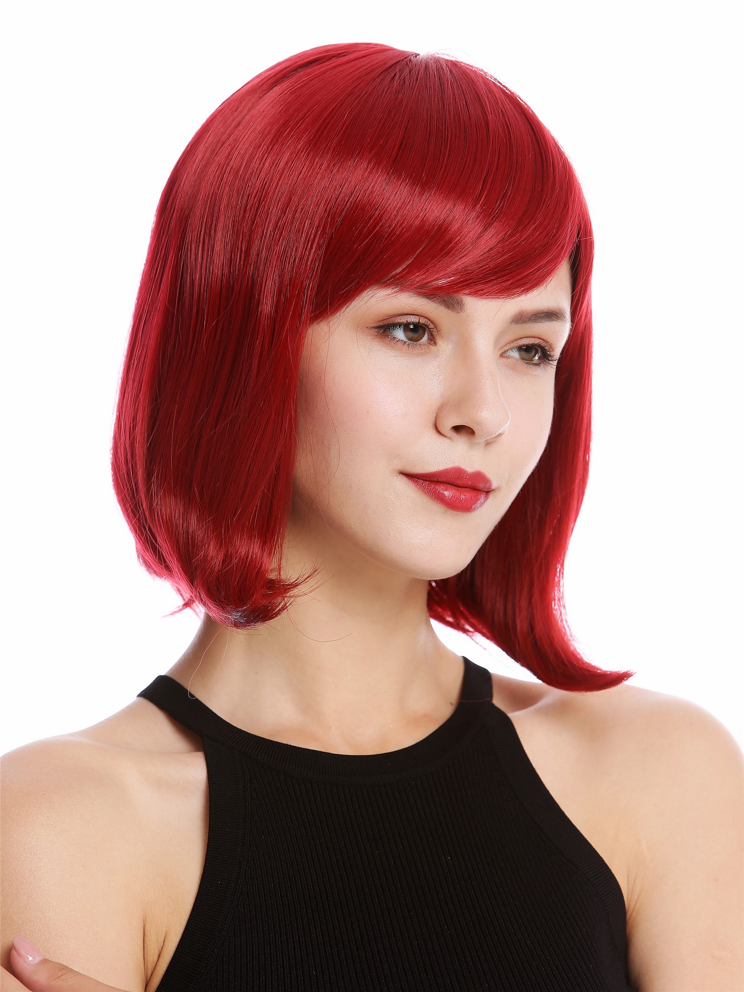 Lady wig short shoulder length Bob Longbob straight bangs ruby red  YZF-4366, front view, WIG ME UP: Your Perücken Online Shop Quality Wigs, Ladies, cherry red, straight, short