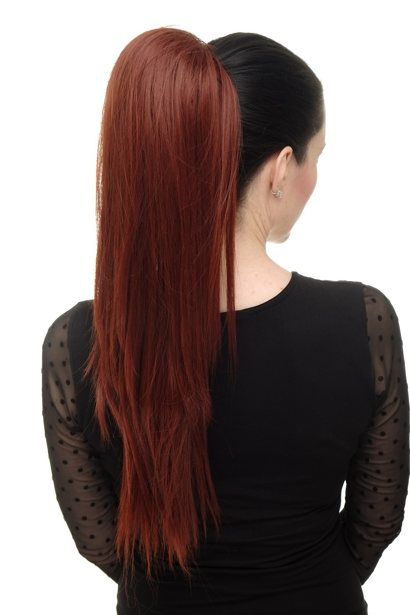 Ponytail clamp combs string straight voluminous very long dark auburn red WK06, view 4, WIG ME UP: Your Perücken Online Shop Ponytails, golden-reddish brown, straight, long