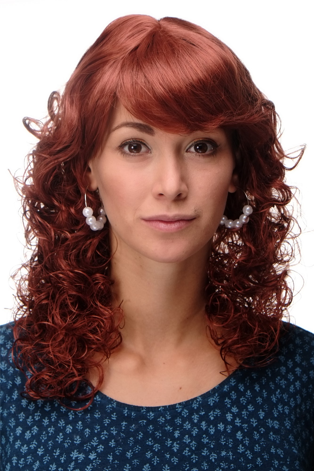 hochwertige Qualitätsperücken, Perücke Kupferrot Märchenhaft Romantisch MC008-130, Vorderansicht, WIG ME UP: Ihr Perücken Online Shop lockige Tressen-Perücke mit Kopfhaut-Imitat Kupferrot schulterlange Haare für Damen