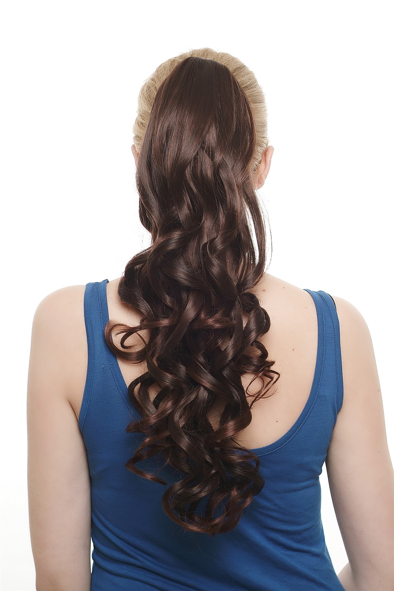 Hairpiece PONYTAIL extension VERY long BEAUTIFUL coiling spiral curls MIXED BROWN mahogany, front view, WIG ME UP: Your Perücken Online Shop Ponytails, Brown, curled, long