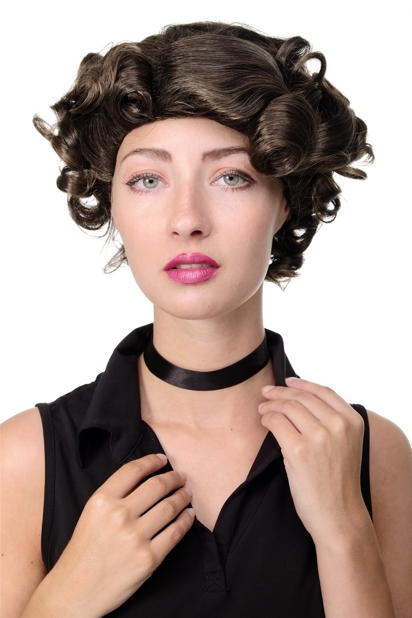 Lady  Wig Bob curly middle parting Twenties Movie Star Diva Charleston Swing Style brown, view 5, WIG ME UP: Your Perücken Online Shop Quality Wigs, Ladies, brown mix, curled, short
