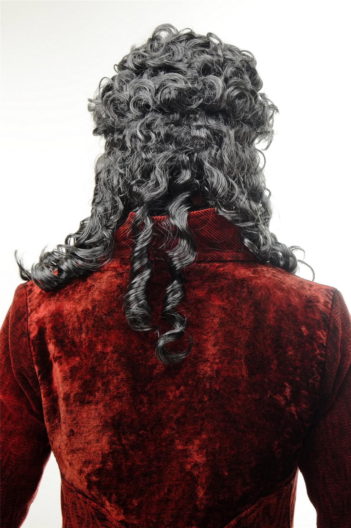günstige Party Perücke, Perücke Vokuhila Proll Barock Edelmann Vampir Grau 68838-P103/68, Ansicht 4, WIG ME UP: Ihr Perücken Online Shop lockige Party Perücke Grau lange Haare Unisex