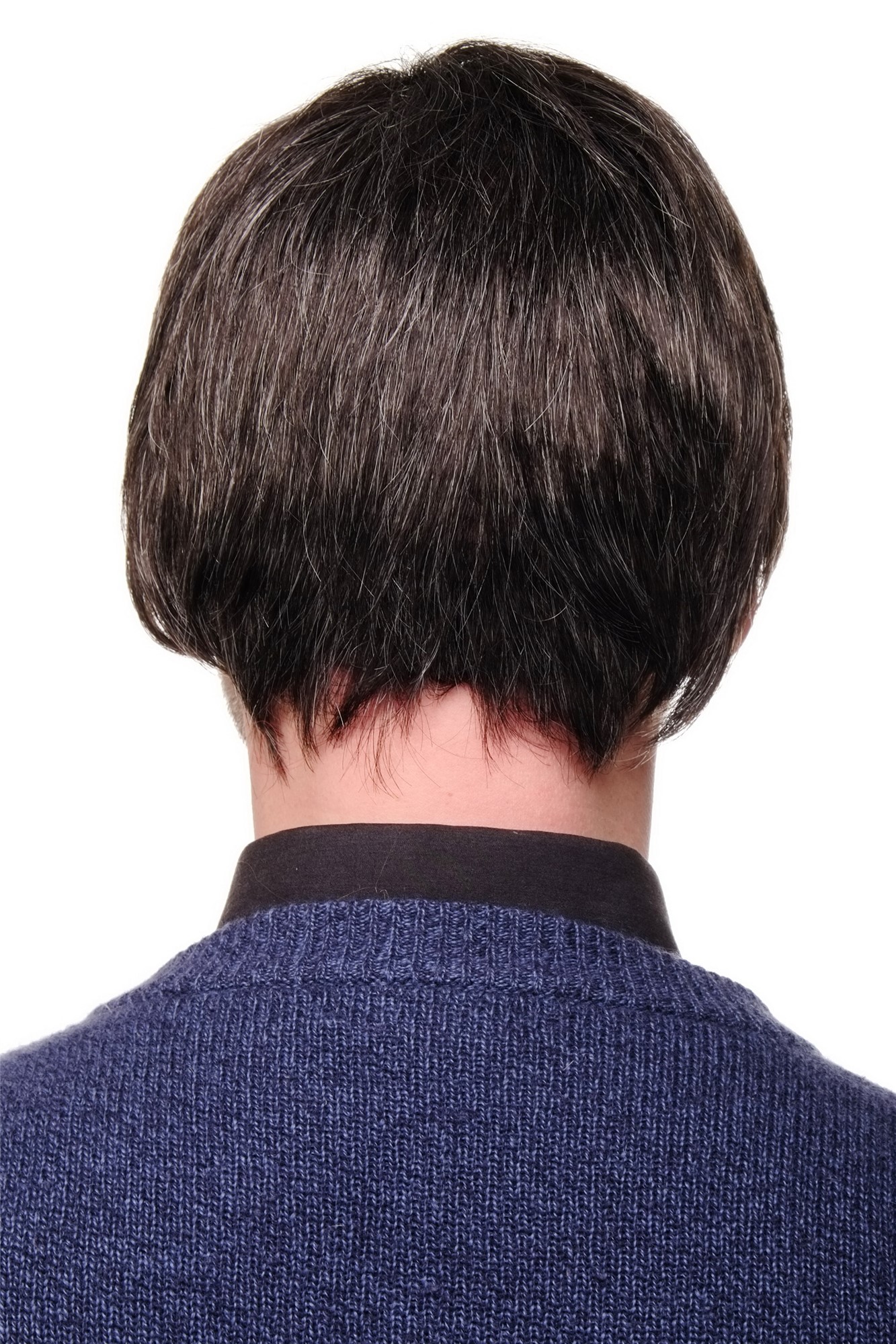 hochwertige Qualitätsperücken, Herrenperücke Herren Schwarz Grau Scheitel Modell: GFW1865, Ansicht 3, WIG ME UP: Ihr Perücken Online Shop glatte Tressen-Perücke Dunkelgrau kurze Haare für Herren