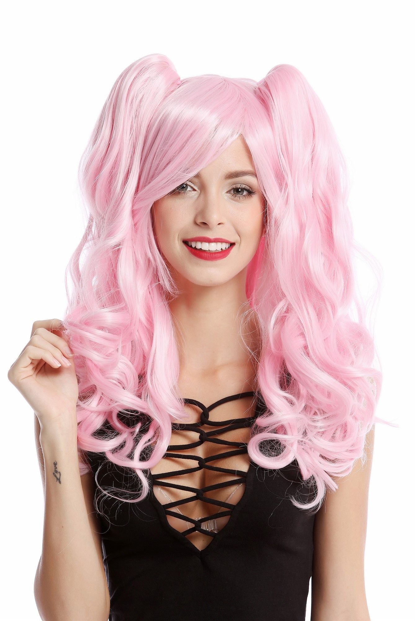 YZF-4379-TF2317 Lady  Cosplay Wig 2 removable pigtails ponytails long Gothic Lolita pink, front view, WIG ME UP: Your Perücken Online Shop Quality Wigs, Ladies, light pink, wavy, long