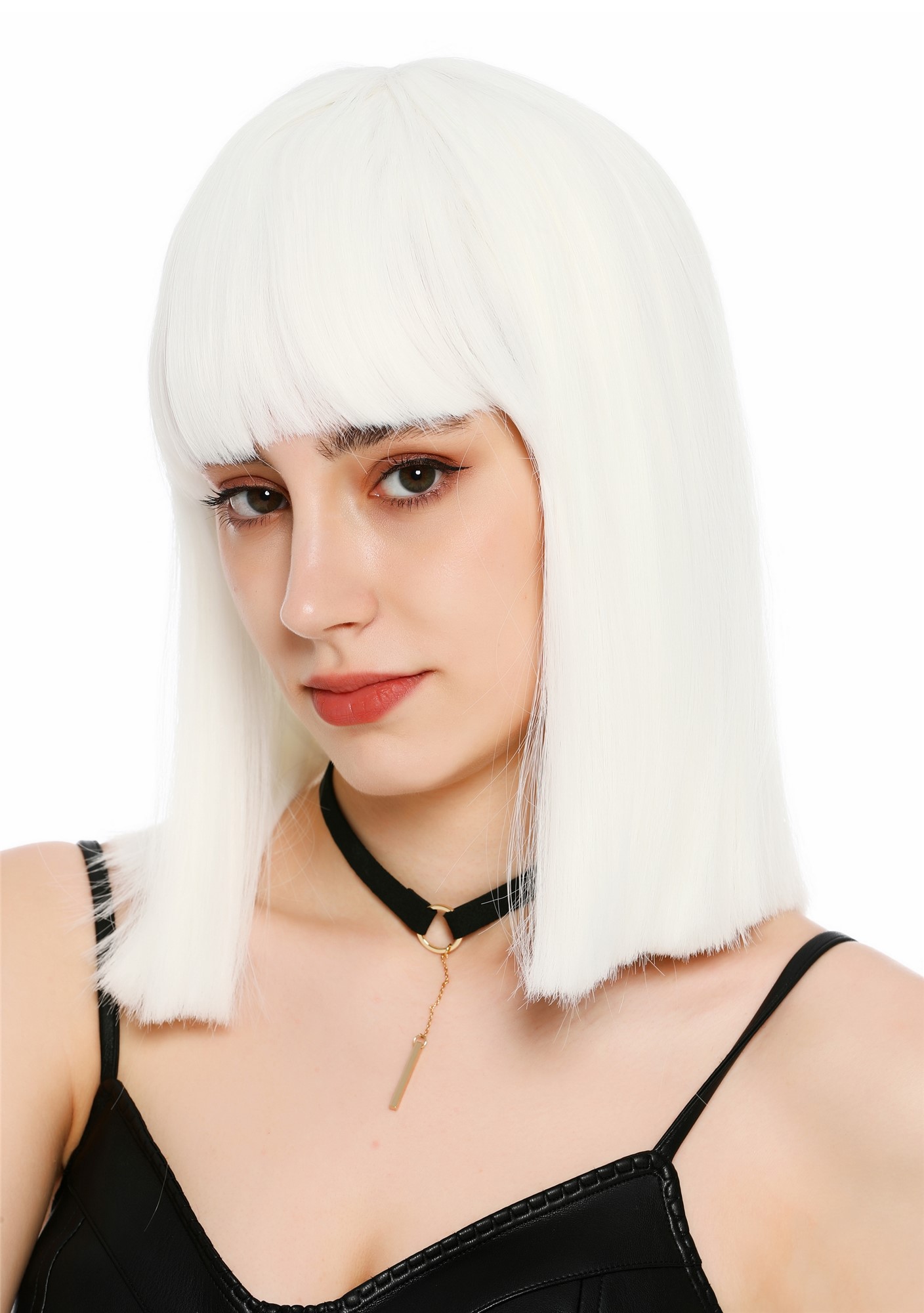 Damenperücke schulterlang blunt cut glatt breiter Pony Disco Weiß SZL1498-FHY60