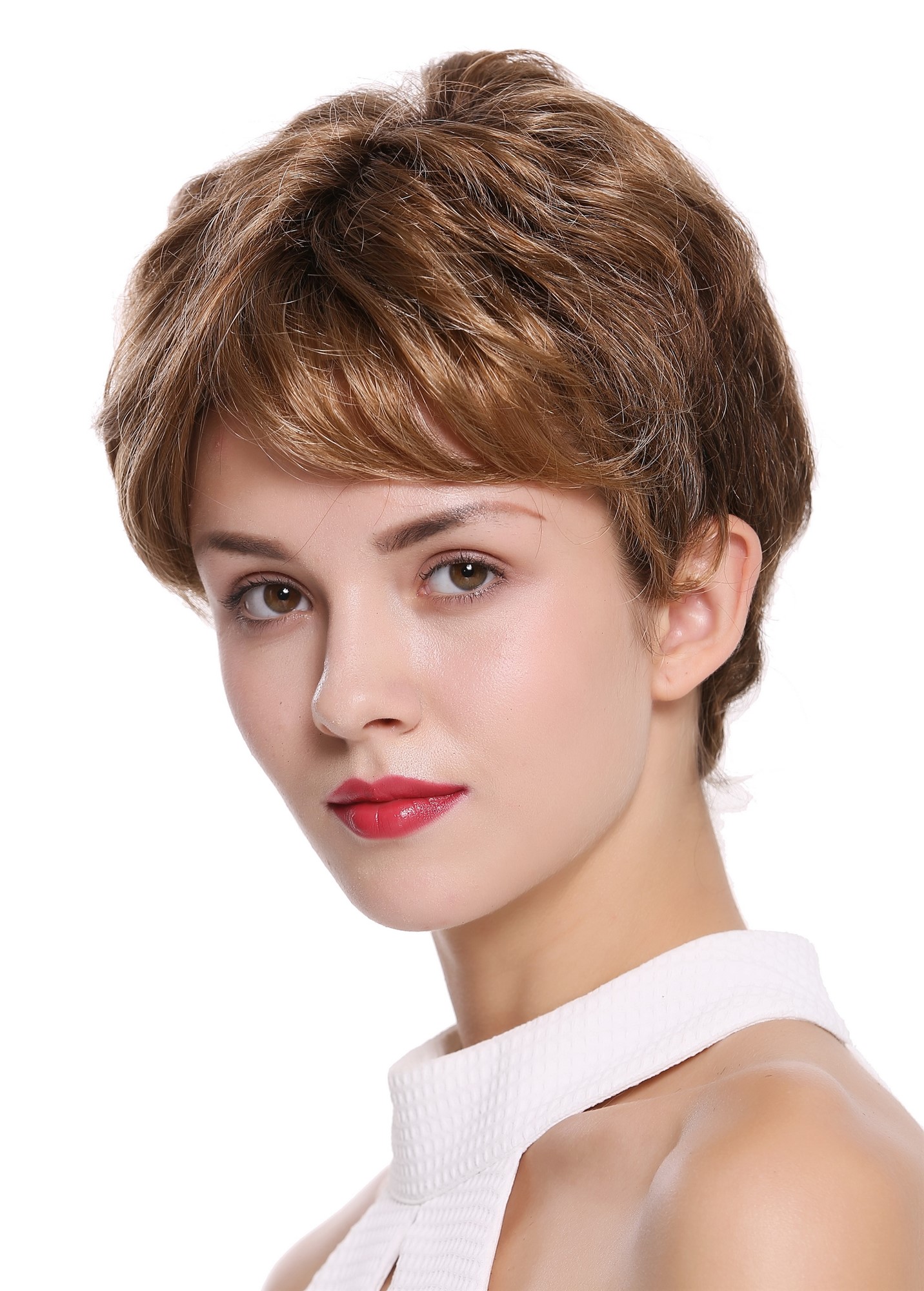 hochwertige Qualitätsperücken, Perücke Monofilament Kurz Goldbraun Dunkelblond PORTO-MF-47-12-0-8YS4, Ansicht 2, WIG ME UP: Ihr Perücken Online Shop wellige Tressen-Perücke mit Teil-Mono Scheitel, Front-Lace Goldbraun-Dunkelblond-Aschbraun-Dunkelbraun-Mix kurze Haare für Unisex