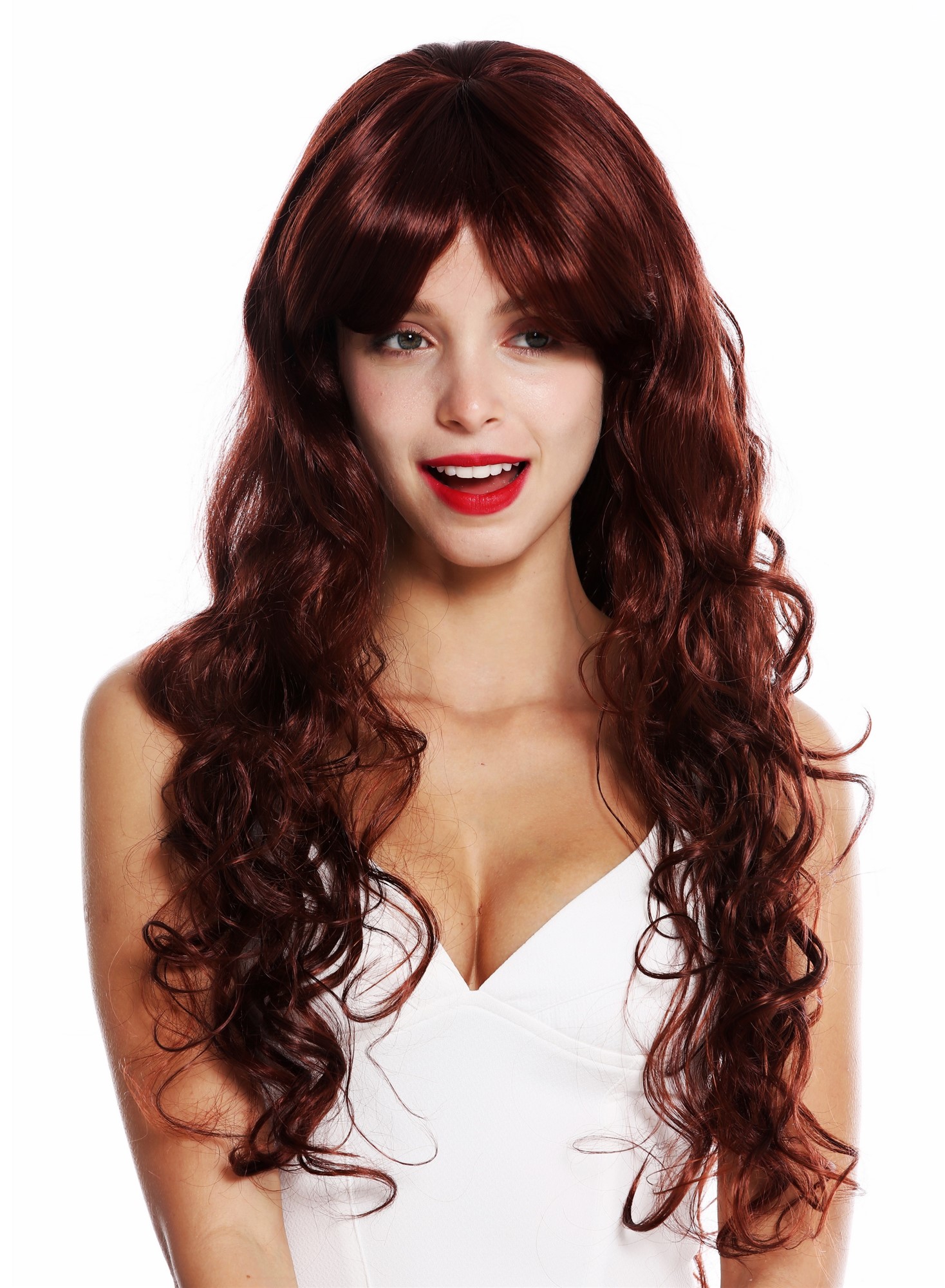 hochwertige Qualitätsperücken, Perücke lang lockig voluminös Rot-Braun-Mix VK-36-33A130, Vorderansicht, WIG ME UP: Ihr Perücken Online Shop lockige Tressen-Perücke mit Kopfhaut-Imitat Braun -Rot-Mix lange Haare für Damen