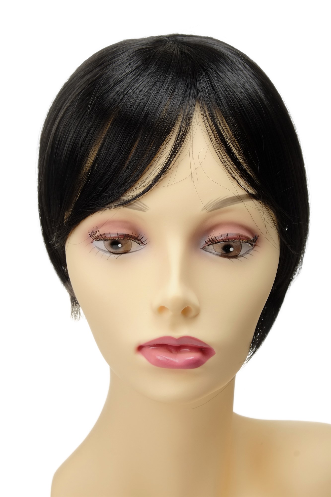 Haarteil Toupet Topaufsatz Schwarz Q022-GGO-1B, Vorderansicht, WIG ME UP: Ihr Perücken Online Shop Toupet glatt Samtschwarz 20 cm