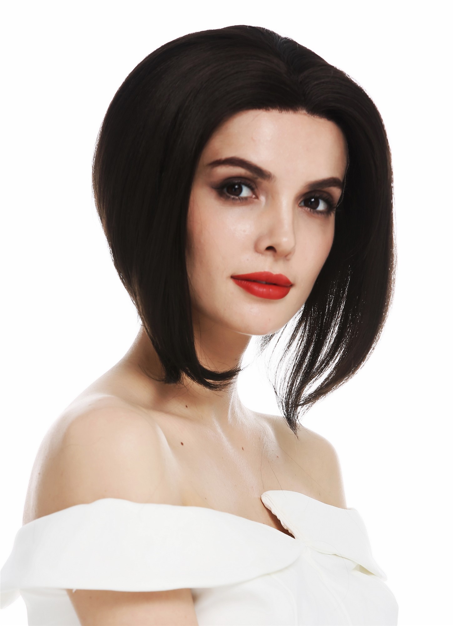 Women's wig lace front parting short bob clavi cut dark brown IVA-LF, front view, WIG ME UP: Your Perücken Online Shop Quality Wigs, Ladies, dark brown, straight, short