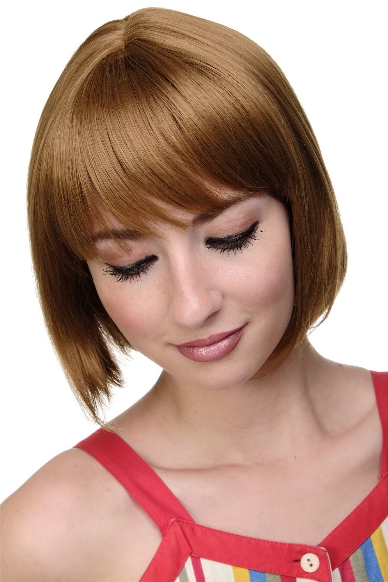 hochwertige Qualitätsperücken, Sexy Damen Bob Perücke glatte kurze Haare mit Pony Blond Erdbeerblond 703-27, Ansicht 5, WIG ME UP: Ihr Perücken Online Shop glatte Tressen-Perücke mit Kopfhaut-Imitat Erdbeerblond kurze Haare für Damen