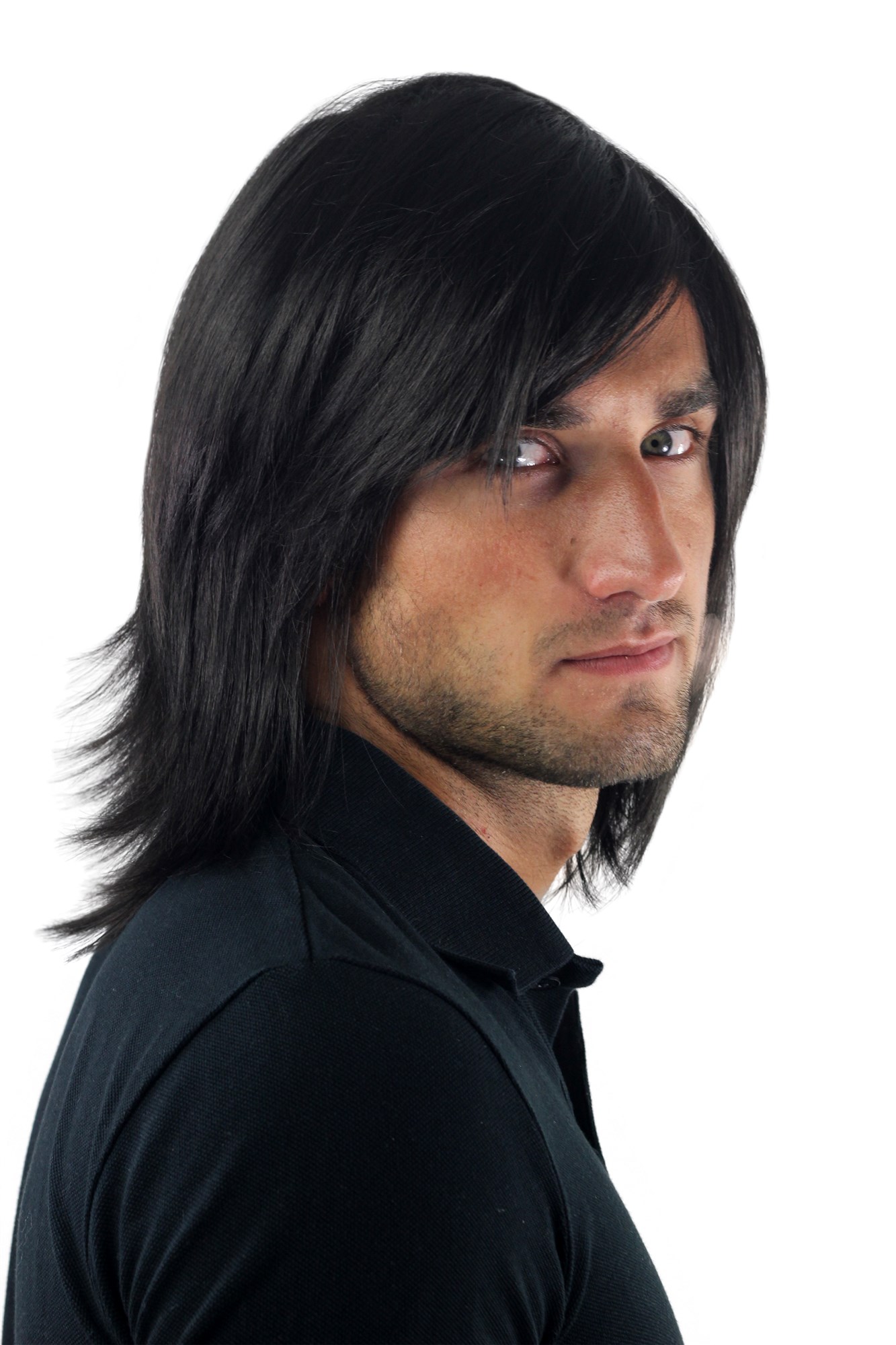 Men's WIG (for Men or Unisex) HIGH  synthetic BLACK longer hair Indie youthful young look, view 3, WIG ME UP: Your Perücken Online Shop Quality Wigs, Men, black-brown, straight, shoulder-length
