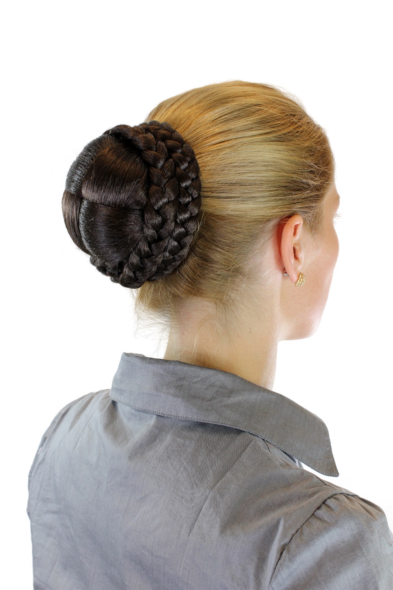 Haarteil geflochtener Haarknoten Dutt Braun N796-6, Vorderansicht, WIG ME UP: Ihr Perücken Online Shop geflochtener Dutt Haarteil Braun
