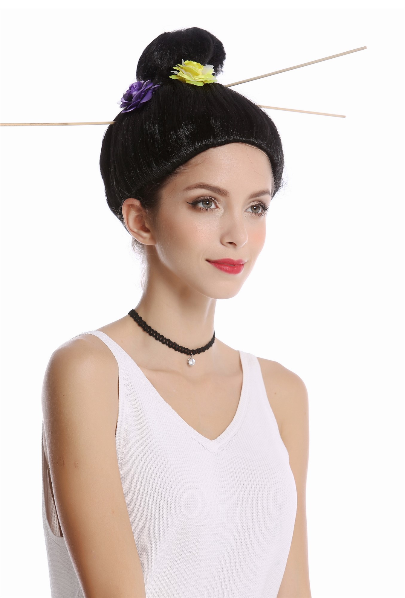 WG-7022B-ZA103 Wig Lady Women Halloween Carnival Geisha Maiko Japan China Asia black, view 4, WIG ME UP: Your Perücken Online Shop Party Wig, Ladies, Black, straight, short