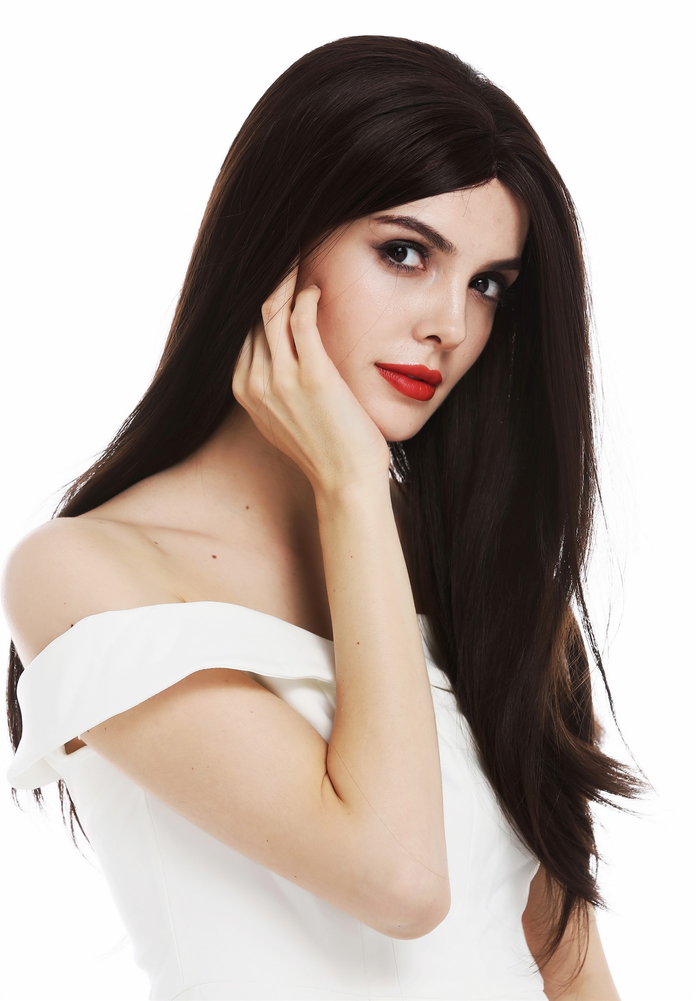 Lady wig lace front sleek long parting brown dark brown blend TYM-060-LF, front view, WIG ME UP: Your Perücken Online Shop Quality Wigs, Ladies, brown mix, straight, long
