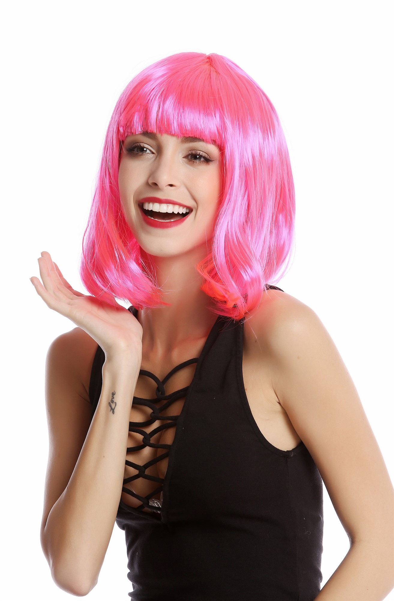 günstige Party Perücke, Perücke Bob-Frisur Longbob glatt Pony Pink 0073-3-PC5, Ansicht 2, WIG ME UP: Ihr Perücken Online Shop glatte Party Perücke Rosa schulterlange Haare für Damen