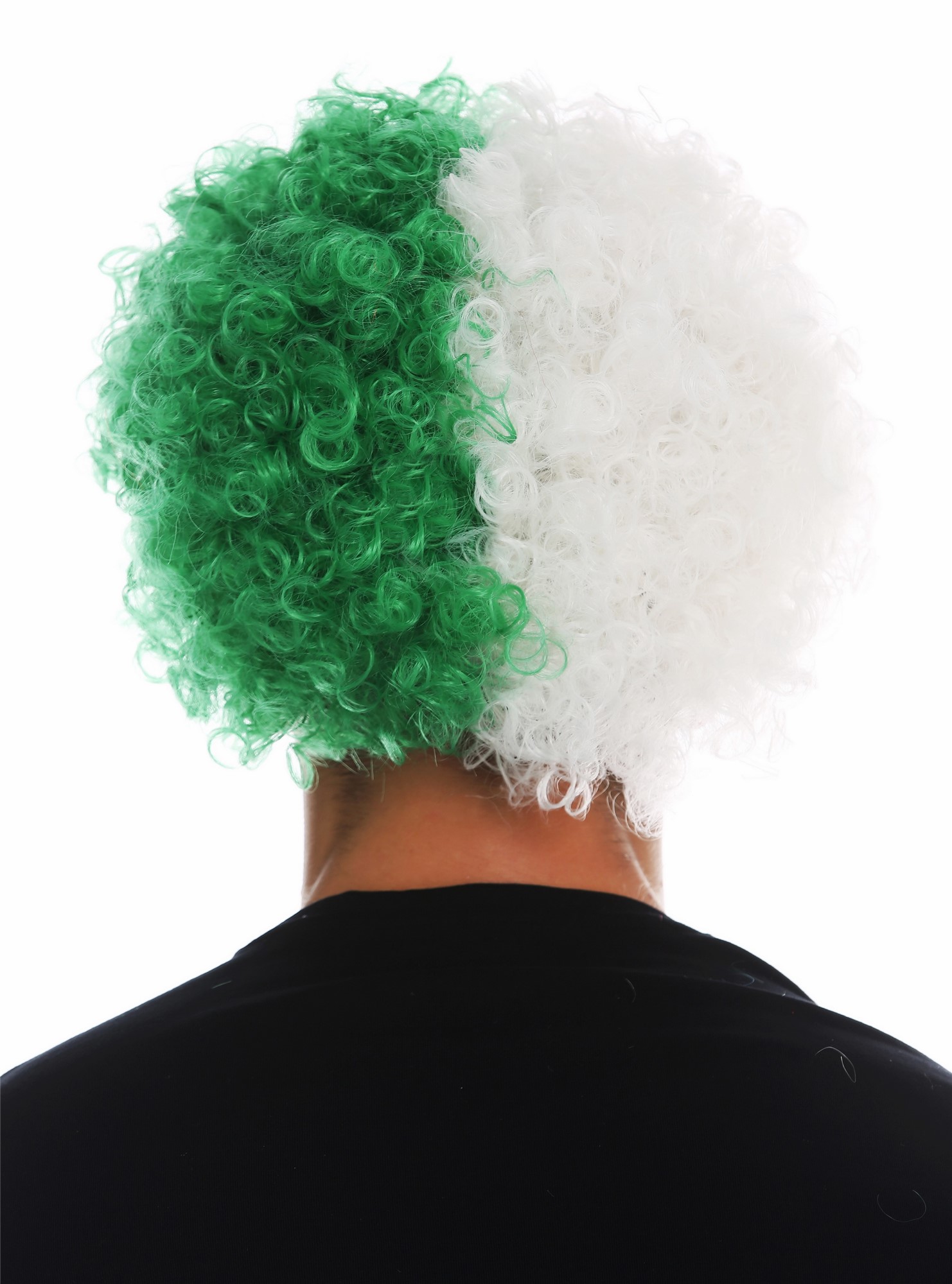 Fan wig carnival afro soccer football world cup white green half half MMAM-15M , view 4, WIG ME UP: Your Perücken Online Shop Party Wig, Unisex, green-white mix, curled, short