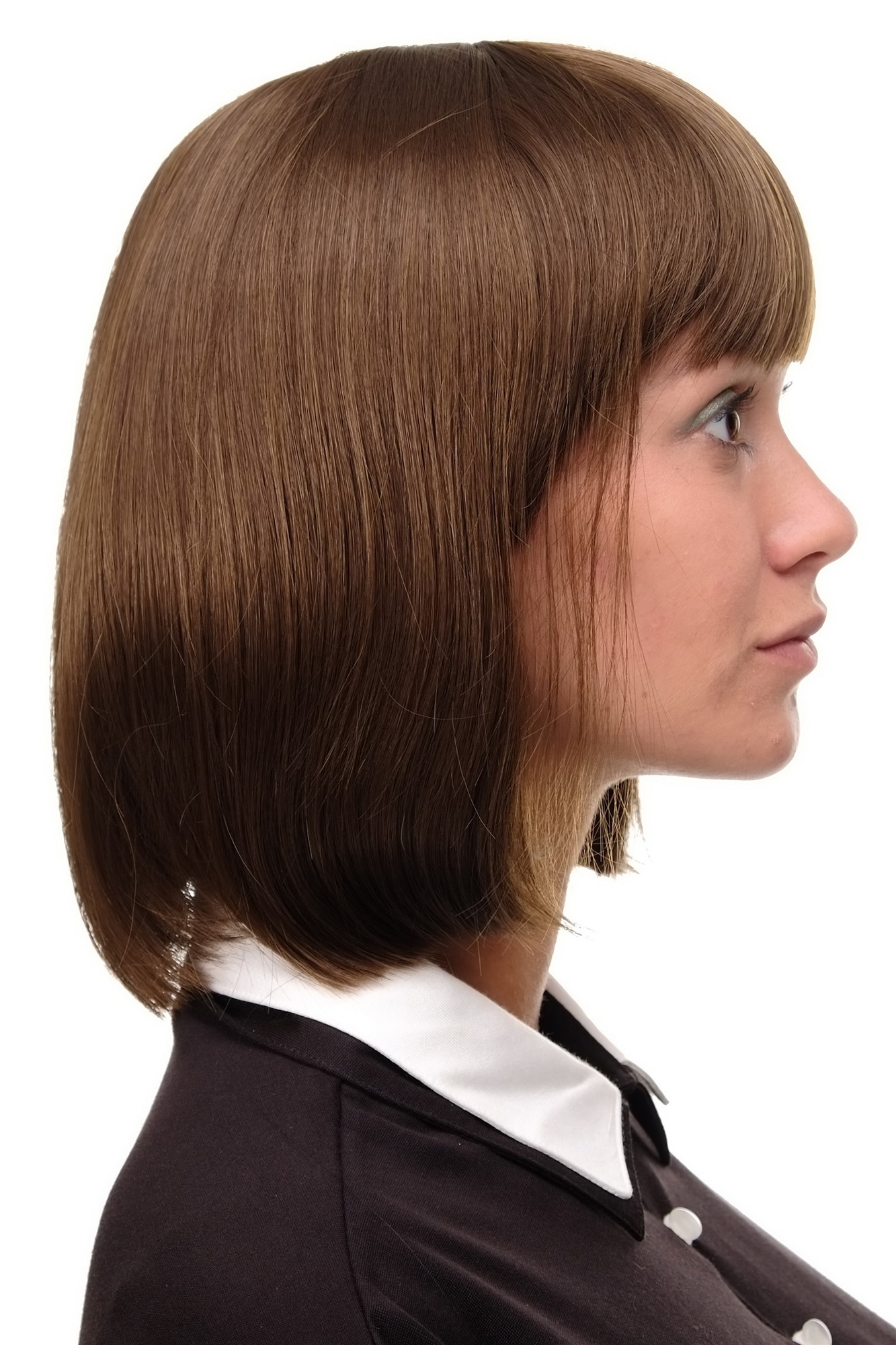 hochwertige Qualitätsperücken, Perücke Damen Bobfrisur Long Bob Pony glatt Mittel-Goldbraun 7803-10, Ansicht 3, WIG ME UP: Ihr Perücken Online Shop glatte Tressen-Perücke mit Kopfhaut-Imitat Mittel-Goldbraun kurze Haare für Damen