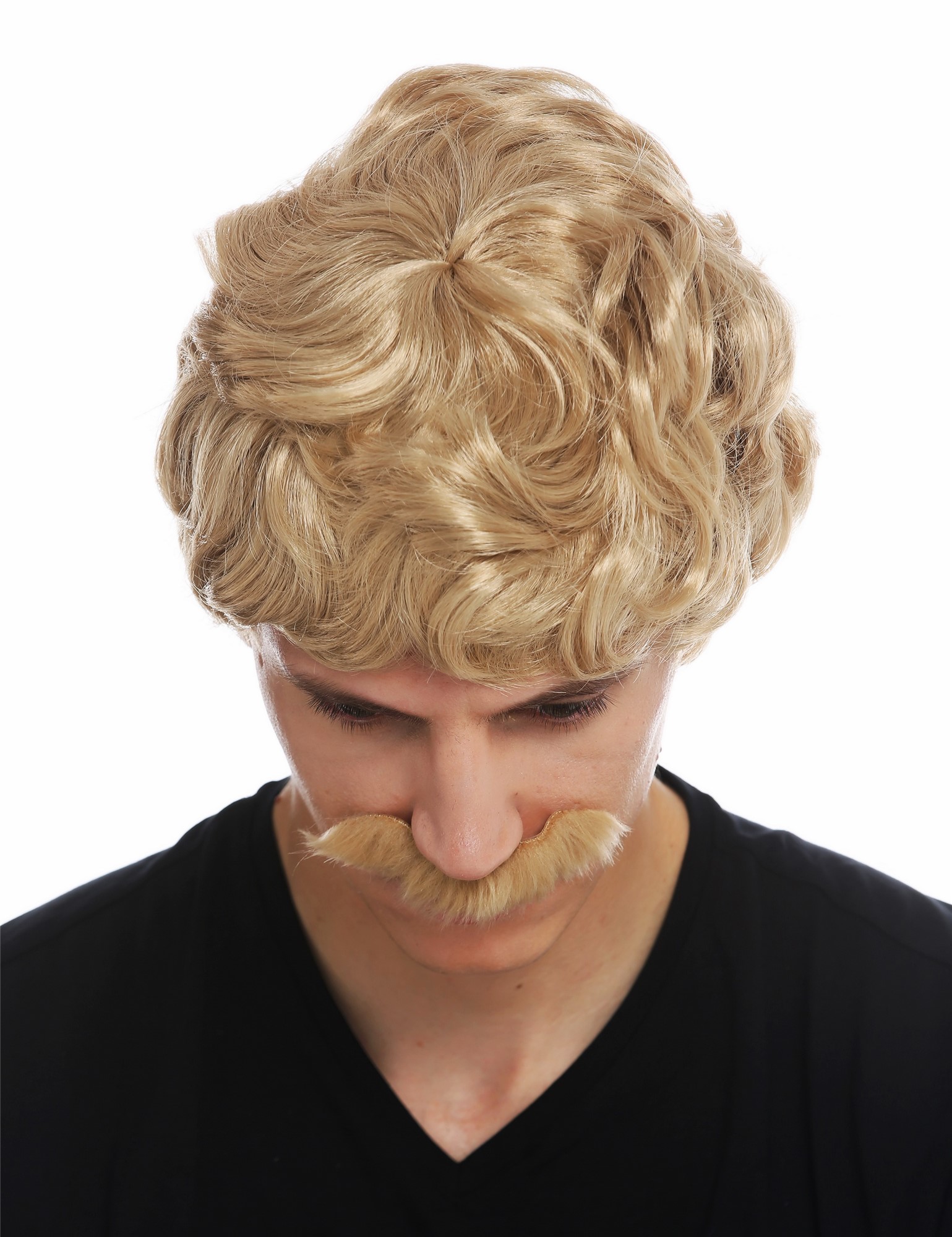 günstige Party Perücke, Perücke Schnauzbart kurz wellig blond 69089-ZA82A, Ansicht 4, WIG ME UP: Ihr Perücken Online Shop wellige Party Perücke Karamellblond kurze Haare für Herren